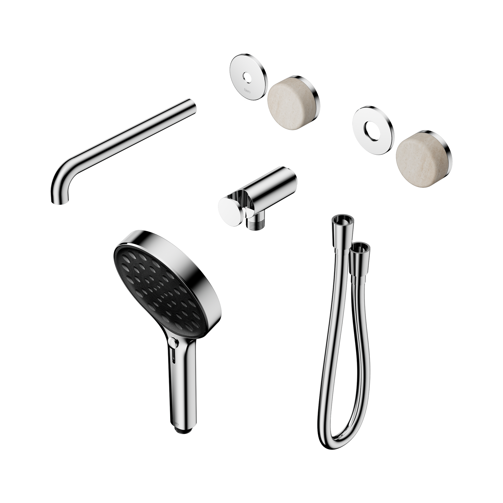 24 E087 CH Serenity Progressive Shower System With Spout With Rome Travertine Handle And Serenity Hand Shower Trim Kit Only Chrome image 1