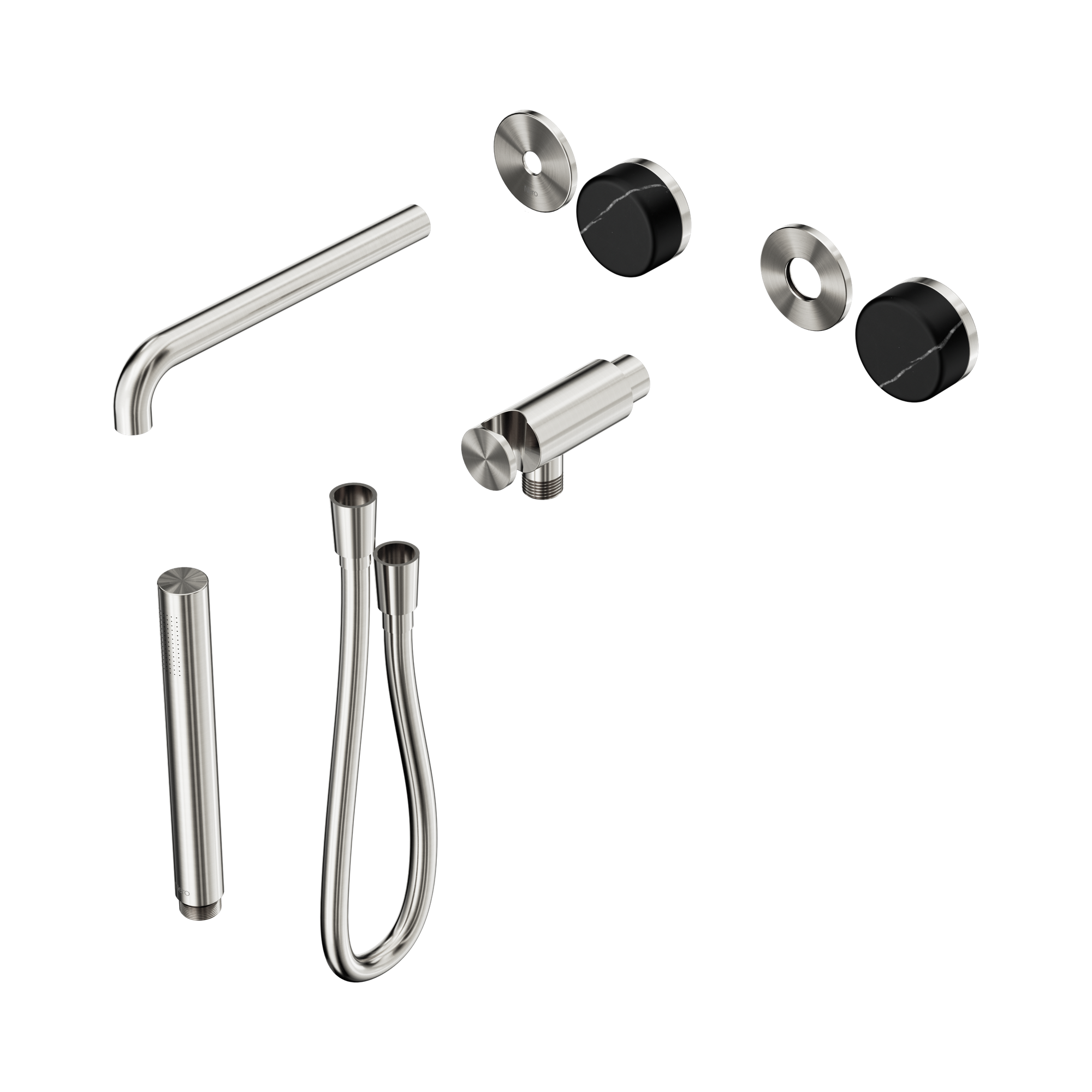 24 E121 BN Serenity Progressive Shower System With Spout With Marquina Black Handle And Slim Shower Trim Kit Only Brushed Nickel image 1