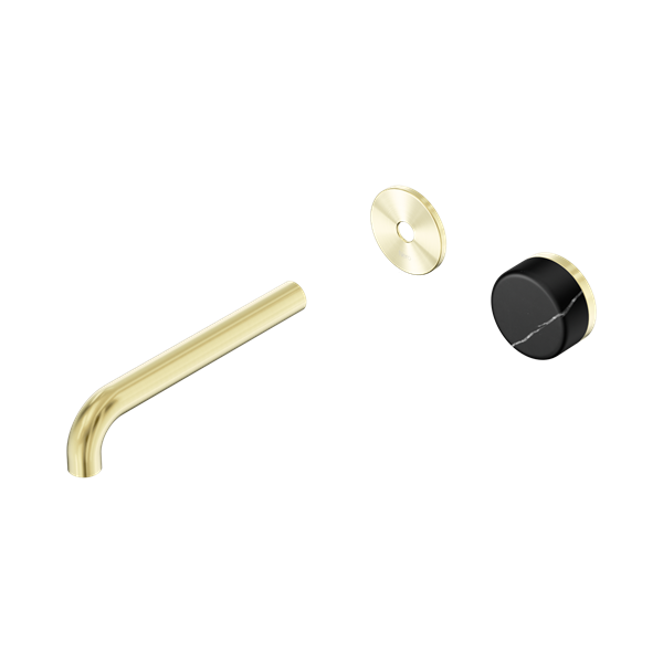 24 E126 BG Serenity Progressive Wall Basin Mixer 185mm Spout With Marquina Black Handle Trim Kit Only Brushed Gold Thumb