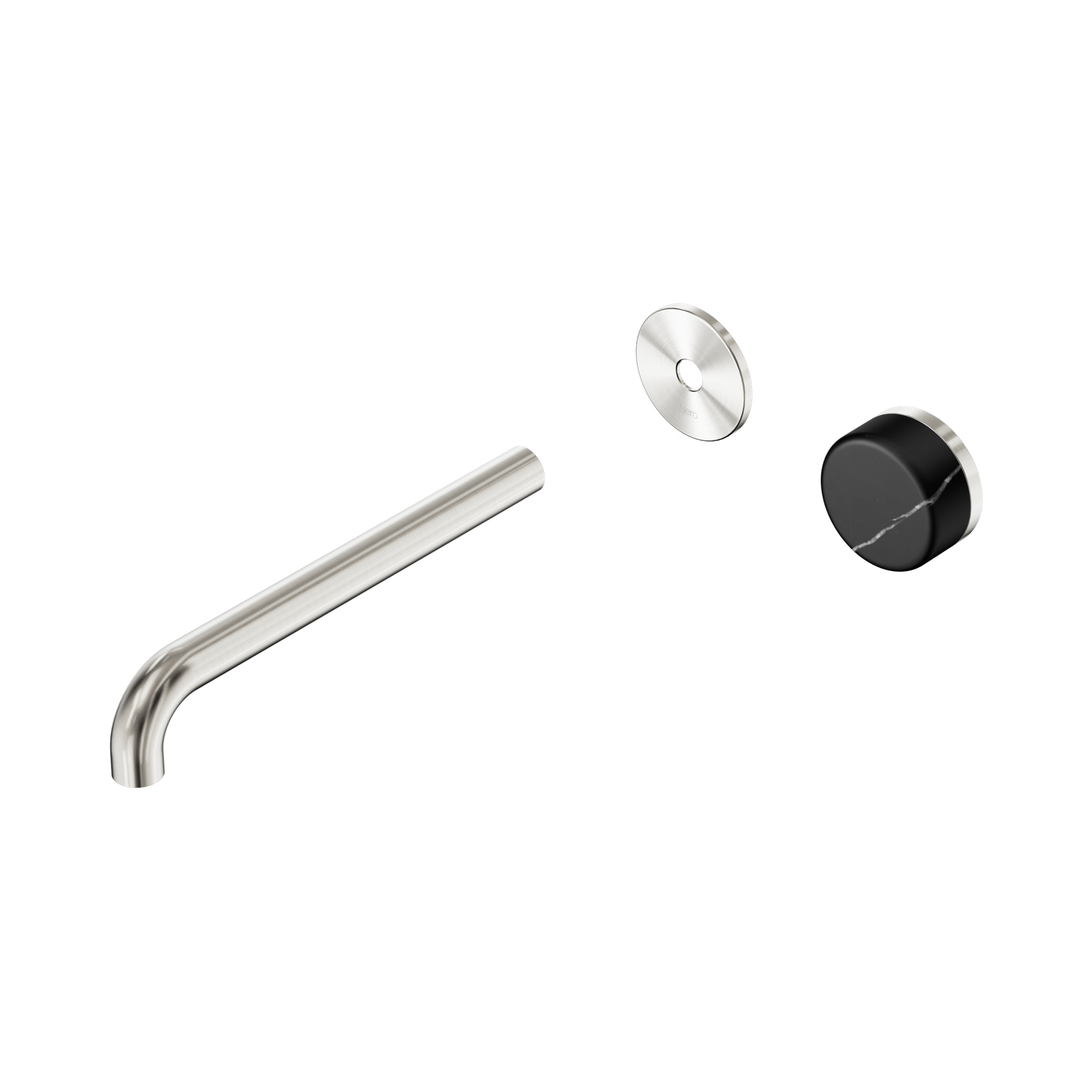 24 E127 BN Serenity Progressive Wall Basin Mixer 220mm Spout With Marquina Black Handle Trim Kit Only Brushed Nickel image 1