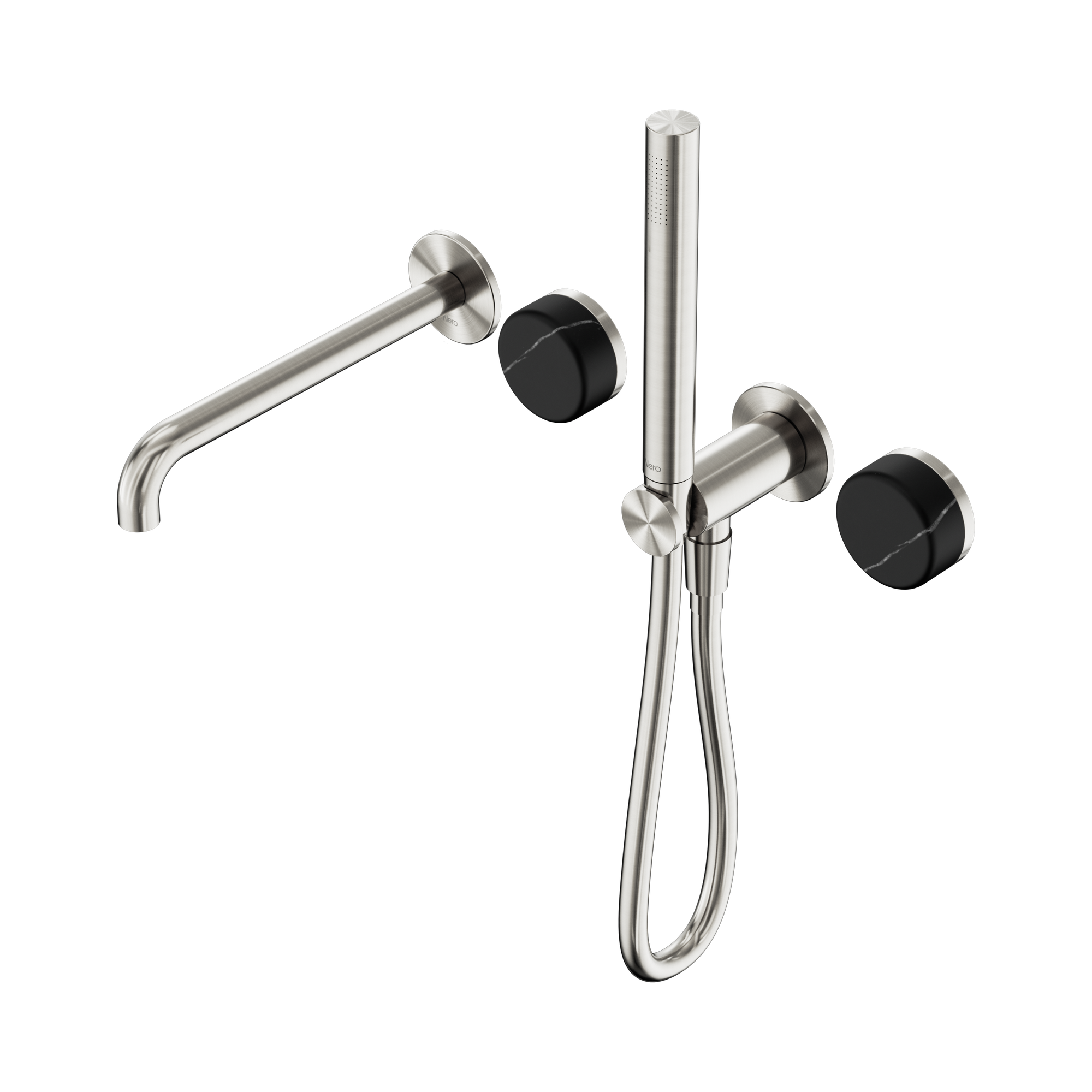 24 E129 BN Serenity Progressive Shower System With Spout With Marquina Black Handle And Slim Shower Brushed Nickel image 1