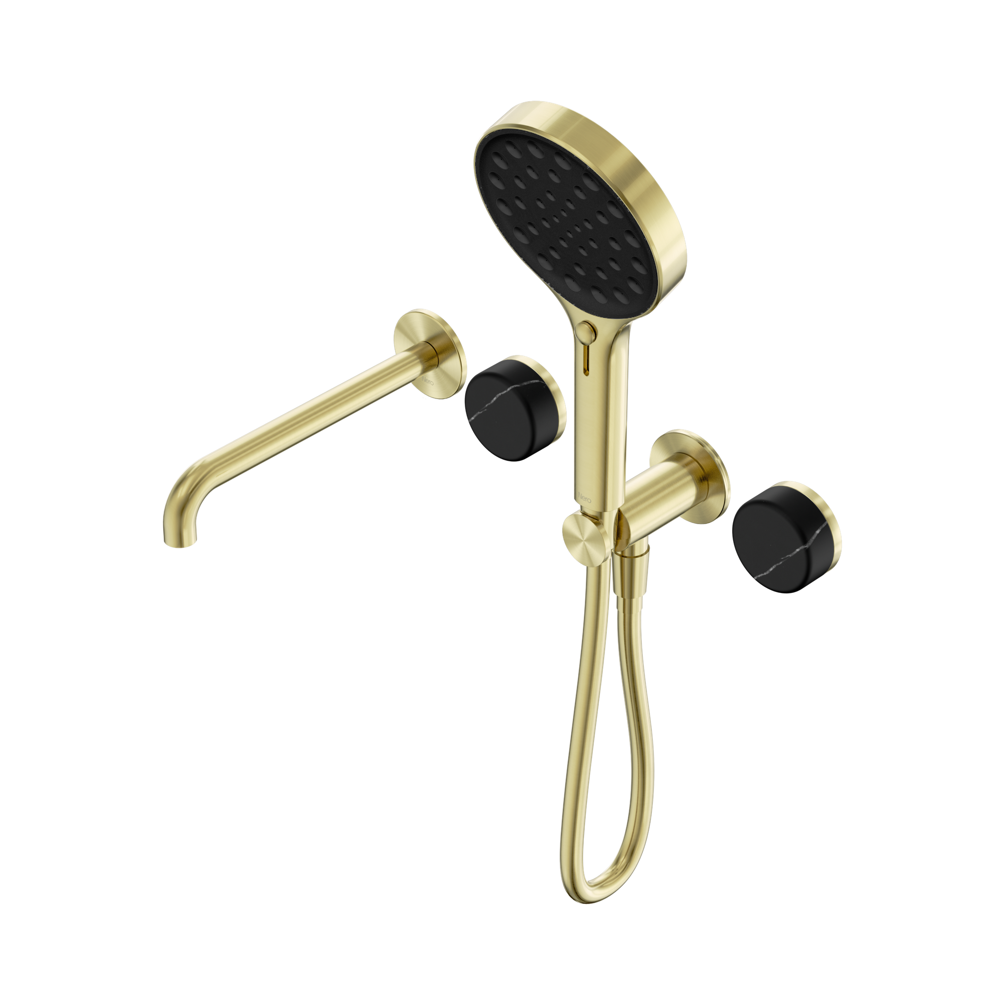 24 E130 BG Serenity Progressive Shower System With Spout With Marquina Black Handle And Serenity Hand Shower Brushed Gold image 1