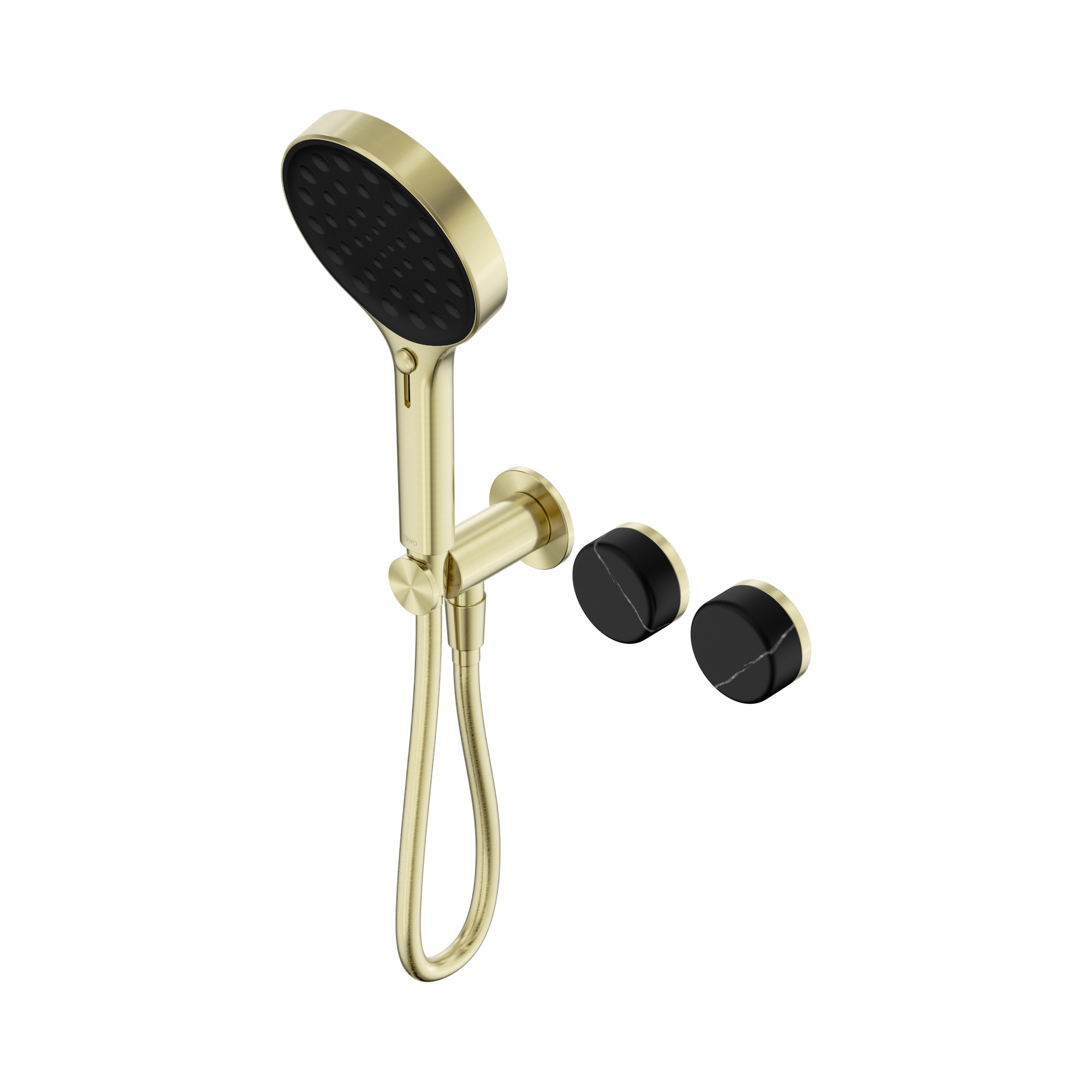24 E132 BG Serenity Progressive Shower System With Marquina Black Handle And Serenity Hand Shower Brushed Gold image 1