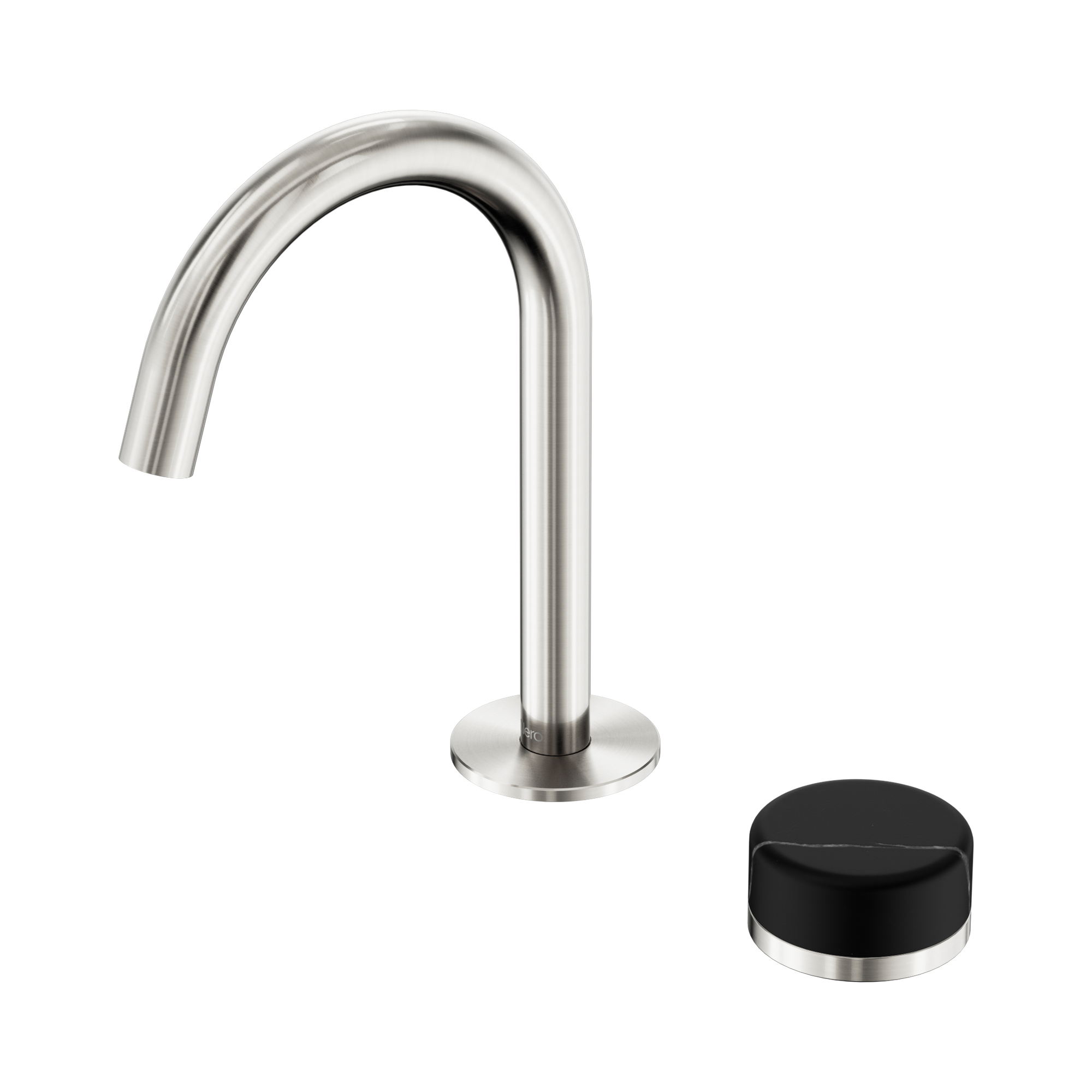 24 E133 BN Serenity Progressive Basin Mixer Arc Spout With Marquina Black Handle Brushed Nickel image 1