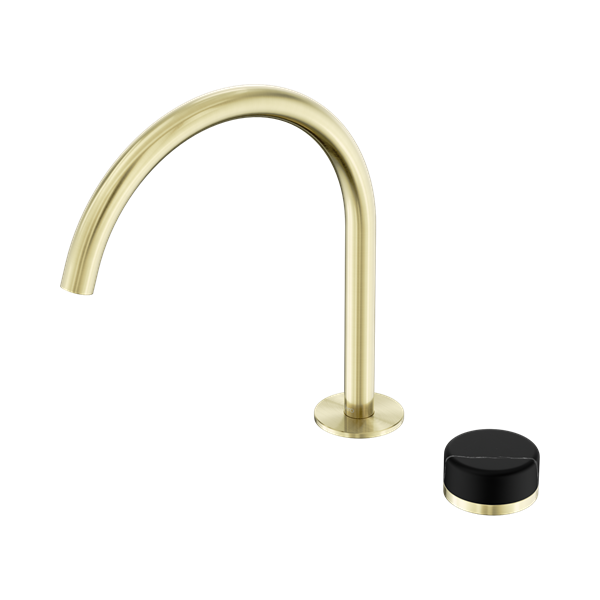 24 E134 BG Serenity Progressive Bath Kitchen Mixer Arc Spout With Marquina Black Handle Brushed Gold Thumb