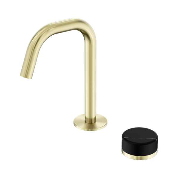 24 E135 BG Serenity Progressive Basin Mixer Edge Spout With Marquina Black Handle Brushed Gold Thumb