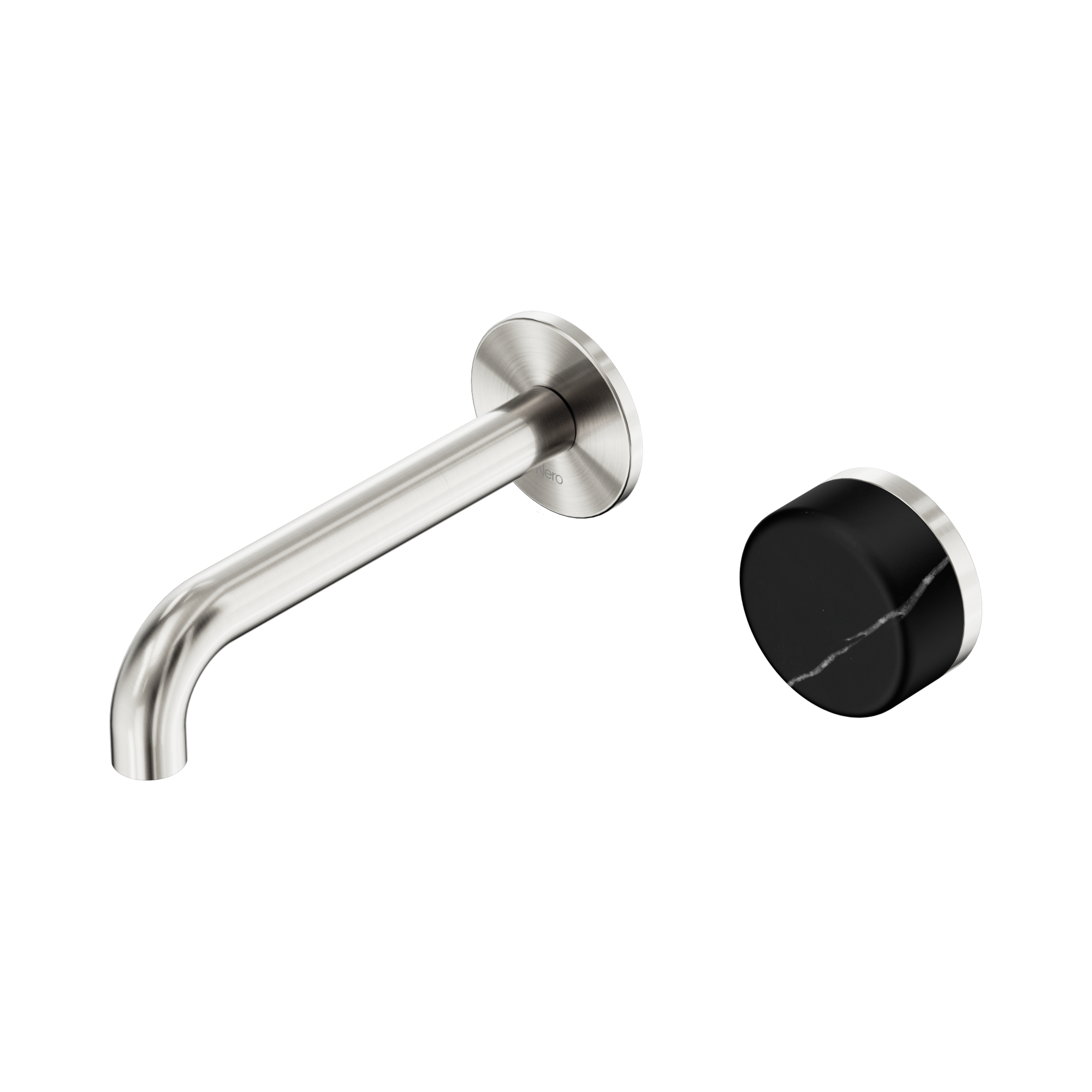 24 E138 BN Serenity Progressive Wall Basin Mixer 160mm Spout With Marquina Black Handle Brushed Nickel image 1