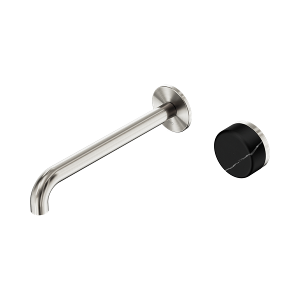 24 E140 BN Serenity Progressive Wall Basin Mixer 220mm Spout With Marquina Black Handle Brushed Nickel Thumb
