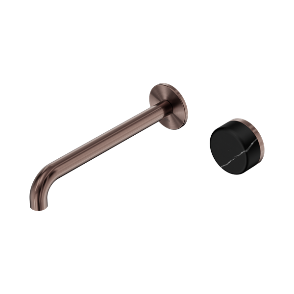 24 E140 BZ Serenity Progressive Wall Basin Mixer 220mm Spout With Marquina Black Handle Brushed Bronze Thumb