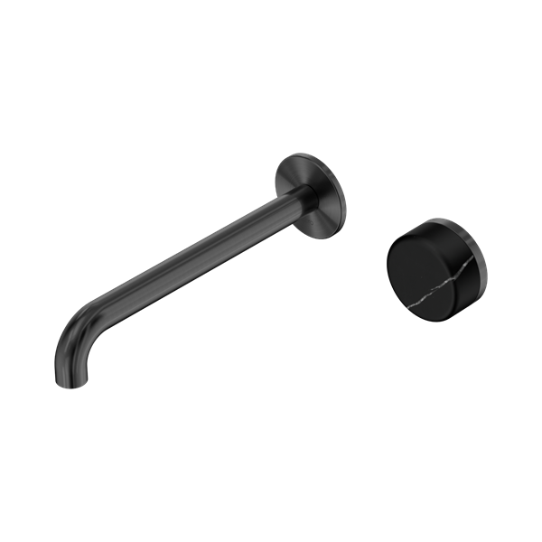 24 E140 GM Serenity Progressive Wall Basin Mixer 220mm Spout With Marquina Black Handle Gun Metal Thumb