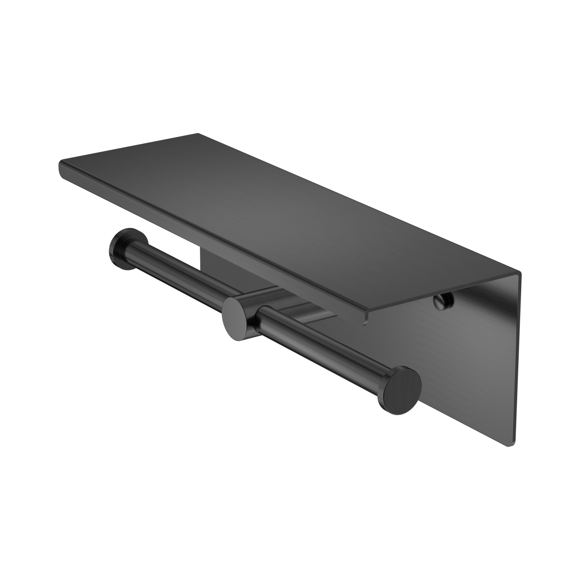 NR1986e GM Mecca Double Toilet Roll Holder With Shelf Gun Metal image 1