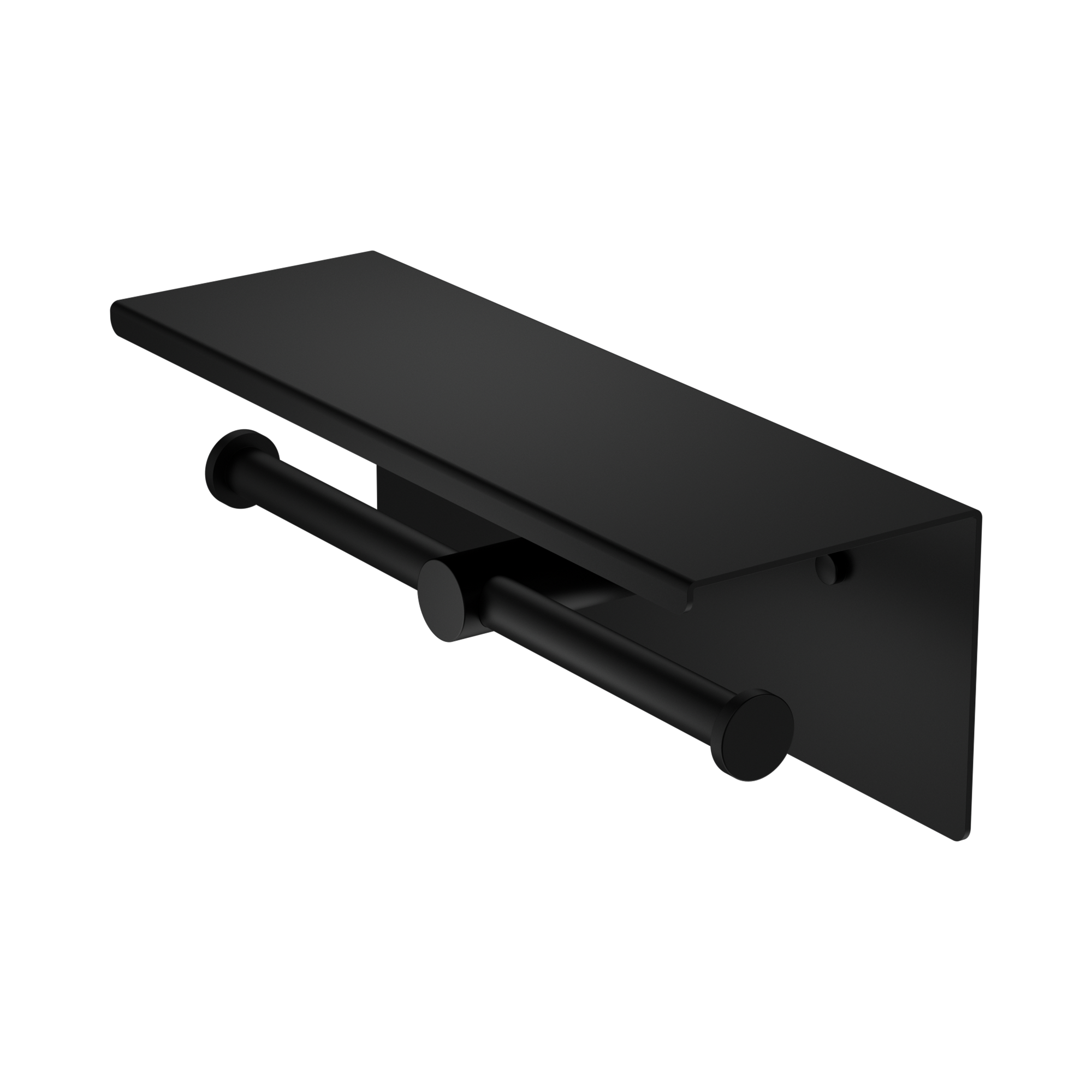 NR1986e MB Mecca Double Toilet Roll Holder With Shelf Matte Black image 1