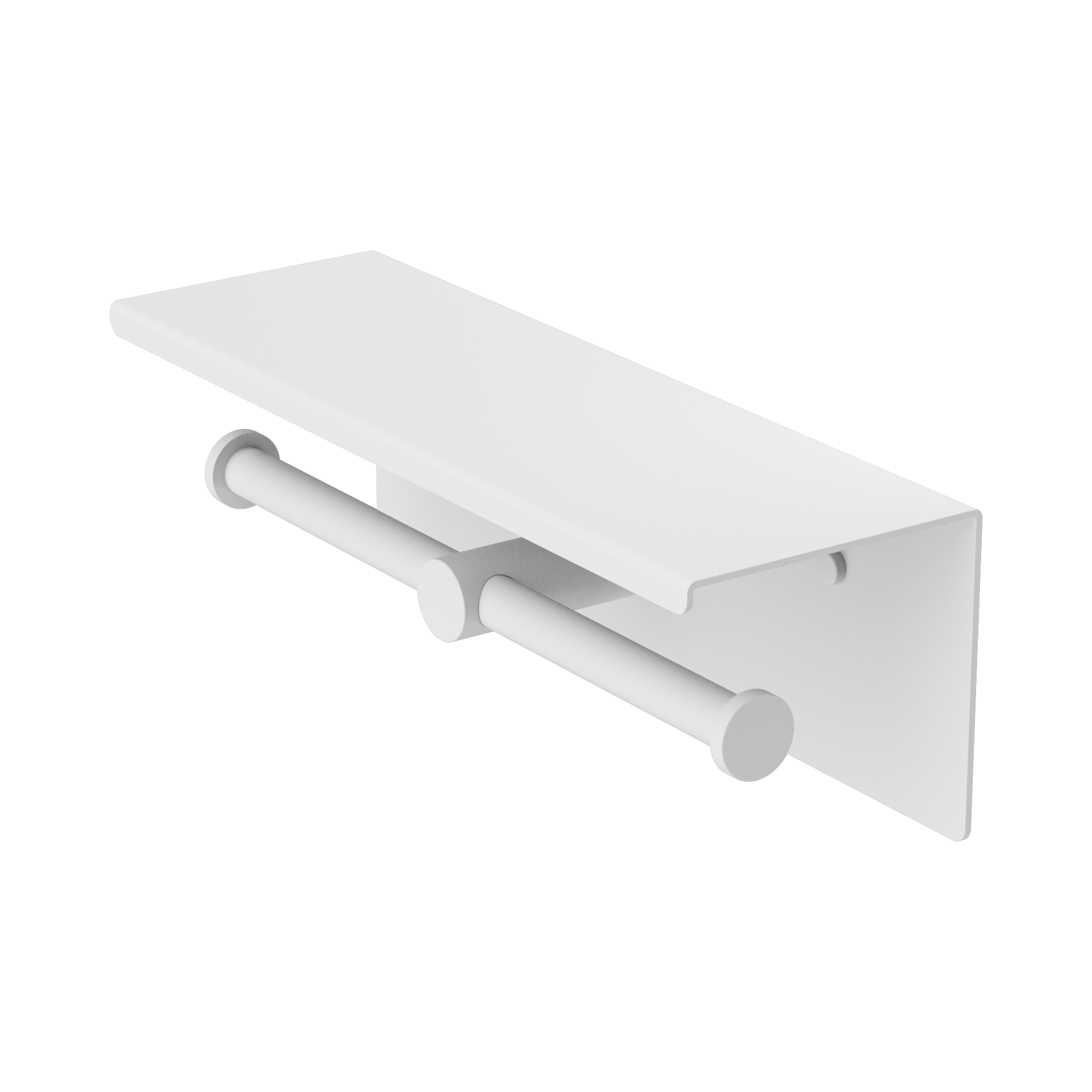 NR1986e MW Mecca Double Toilet Roll Holder With Shelf Matte White image 1