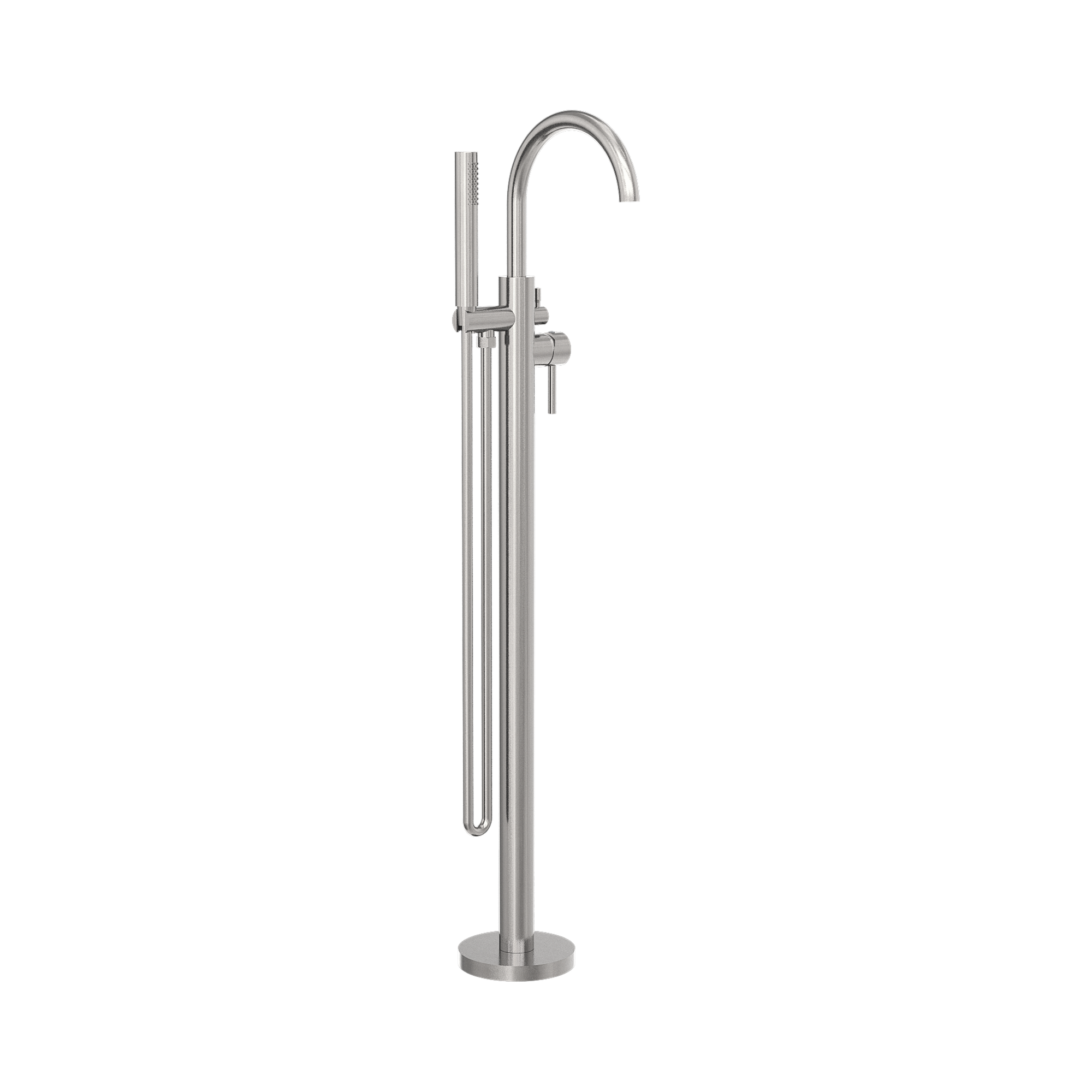 NR210903a BN Mecca Round Freestanding Mixer With Hand Shower Brushed Nickel image 1
