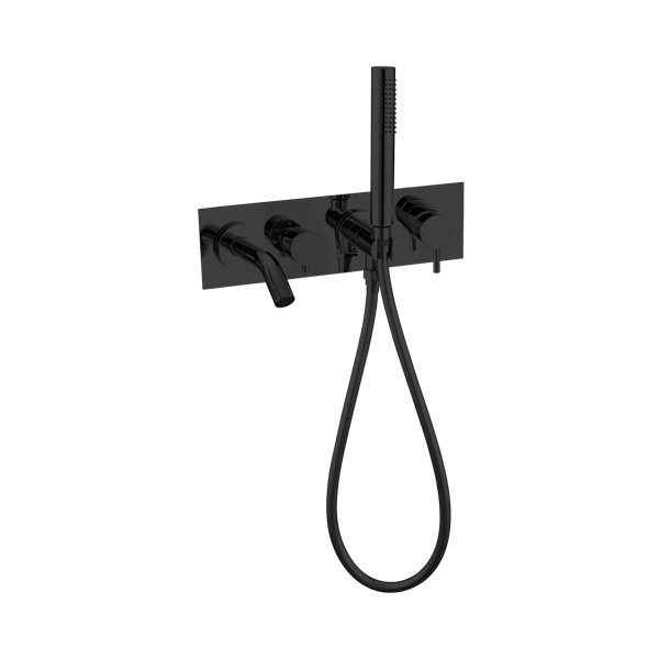 NR221903d MB Mecca Wall Mount Bath Mixer With Hand Shower Matte Black Thumb