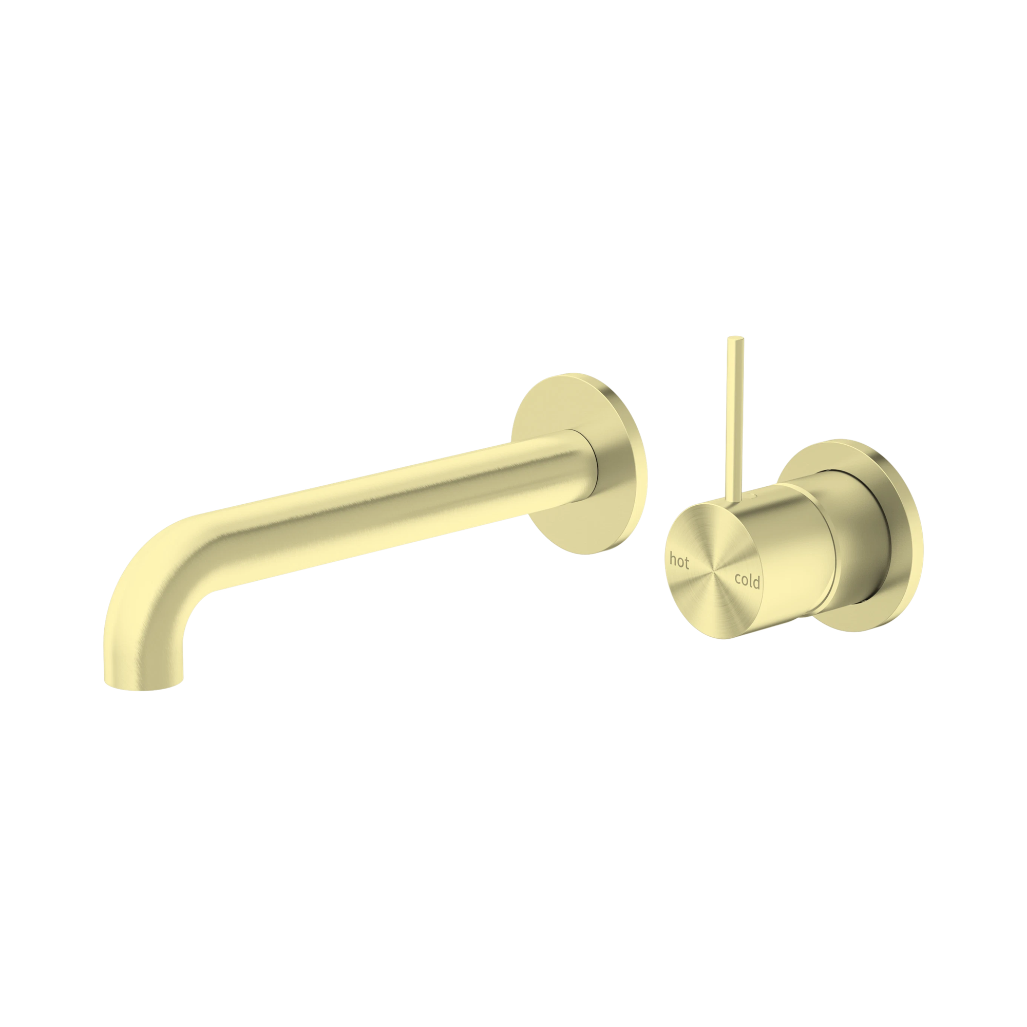 NR221907d185 BG Mecca Wall Basin Mixer Separate Back Plate Handle Up 185mm Spout Brushed Gold image 1