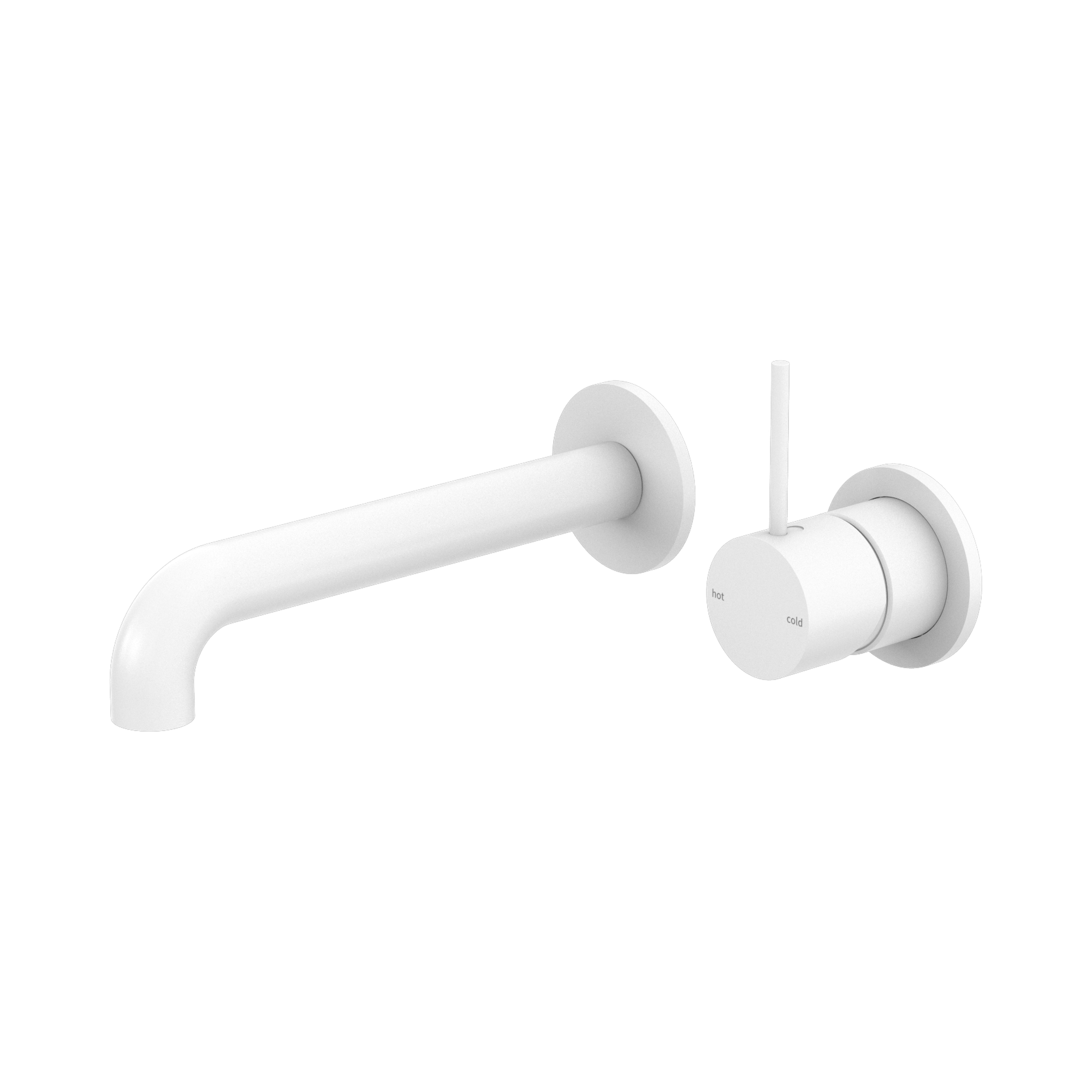 NR221907d230 MW Mecca Wall Basin Mixer Separate Back Plate Handle Up 230mm Spout Matte White image 1