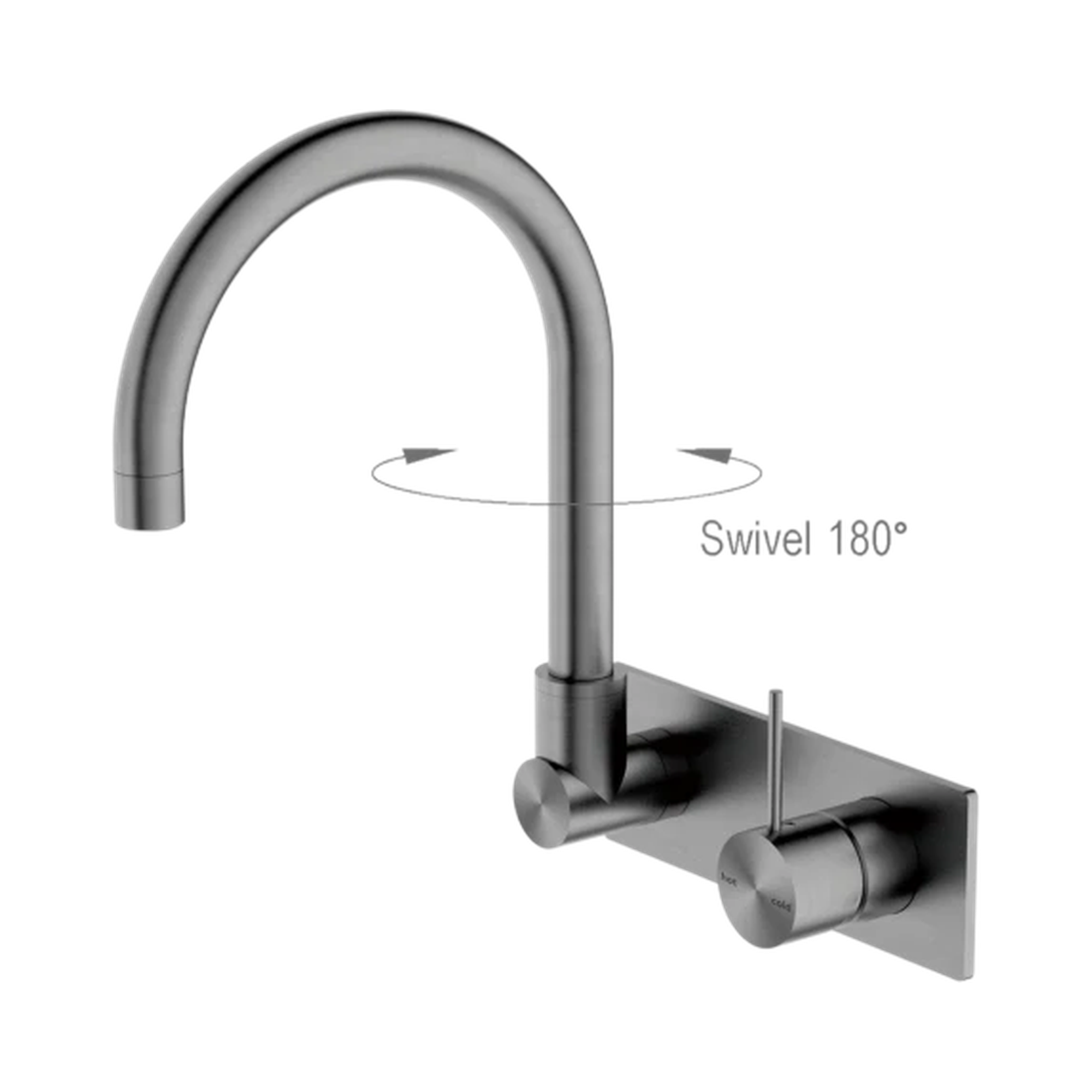 NR221909p GM Mecca Wall Basin Mixer Swivel Spout Handle Up Gun Metal image 1