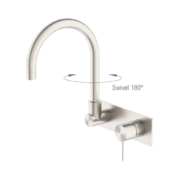 NR221909q BN Mecca Wall Basin Mixer Swivel Spout Brushed Nickel Thumb