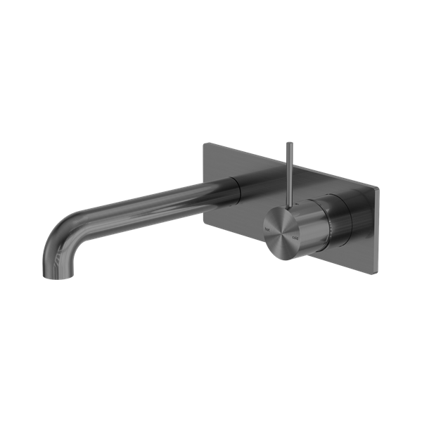 NR221910 B160 GM Mecca Wall Basin Bath Mixer Handle Up 160mm Gun Metal Thumb