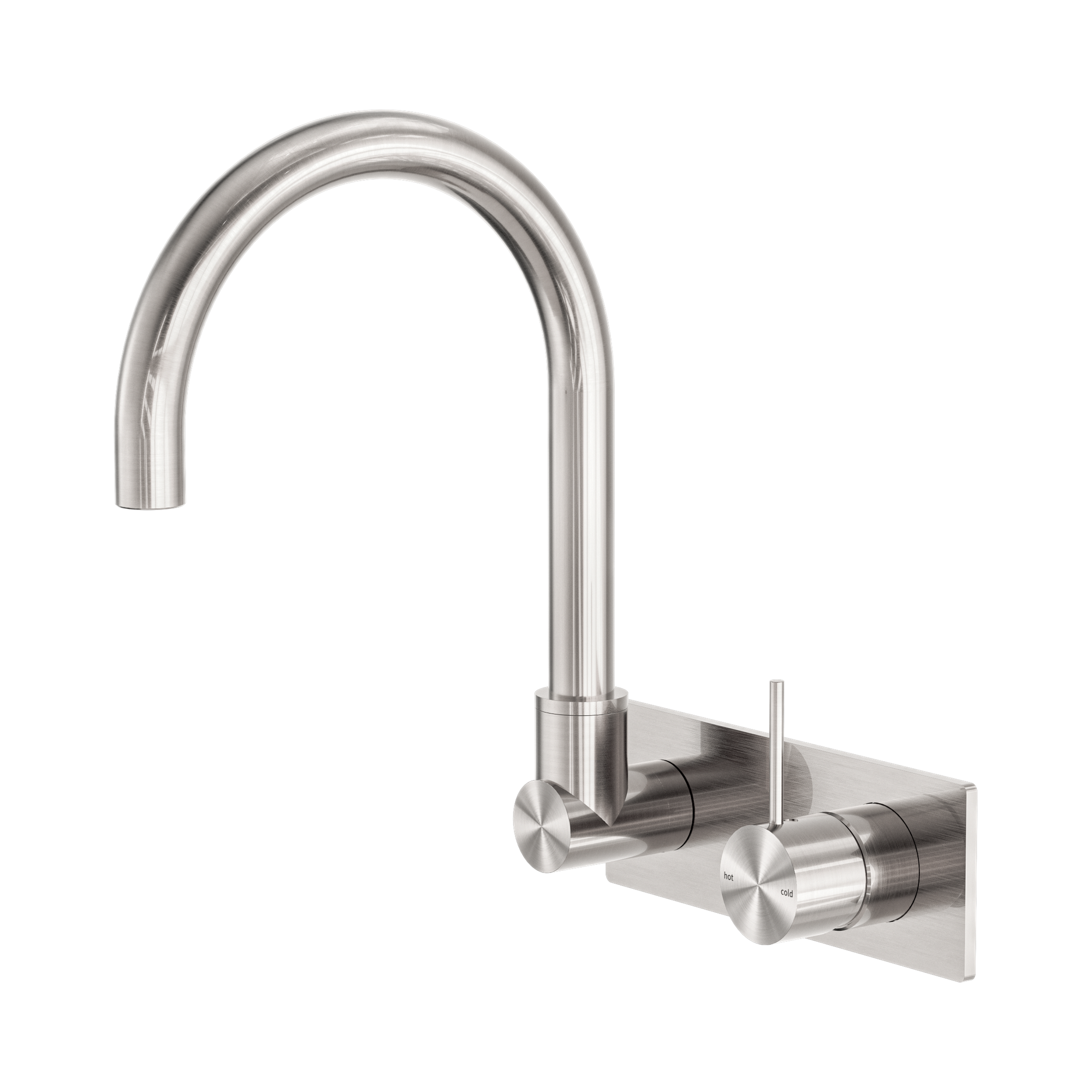 NR221910 PBN Mecca Wall Basin Bath Mixer Swivel Spout Handle Up Brushed Nickel image 1