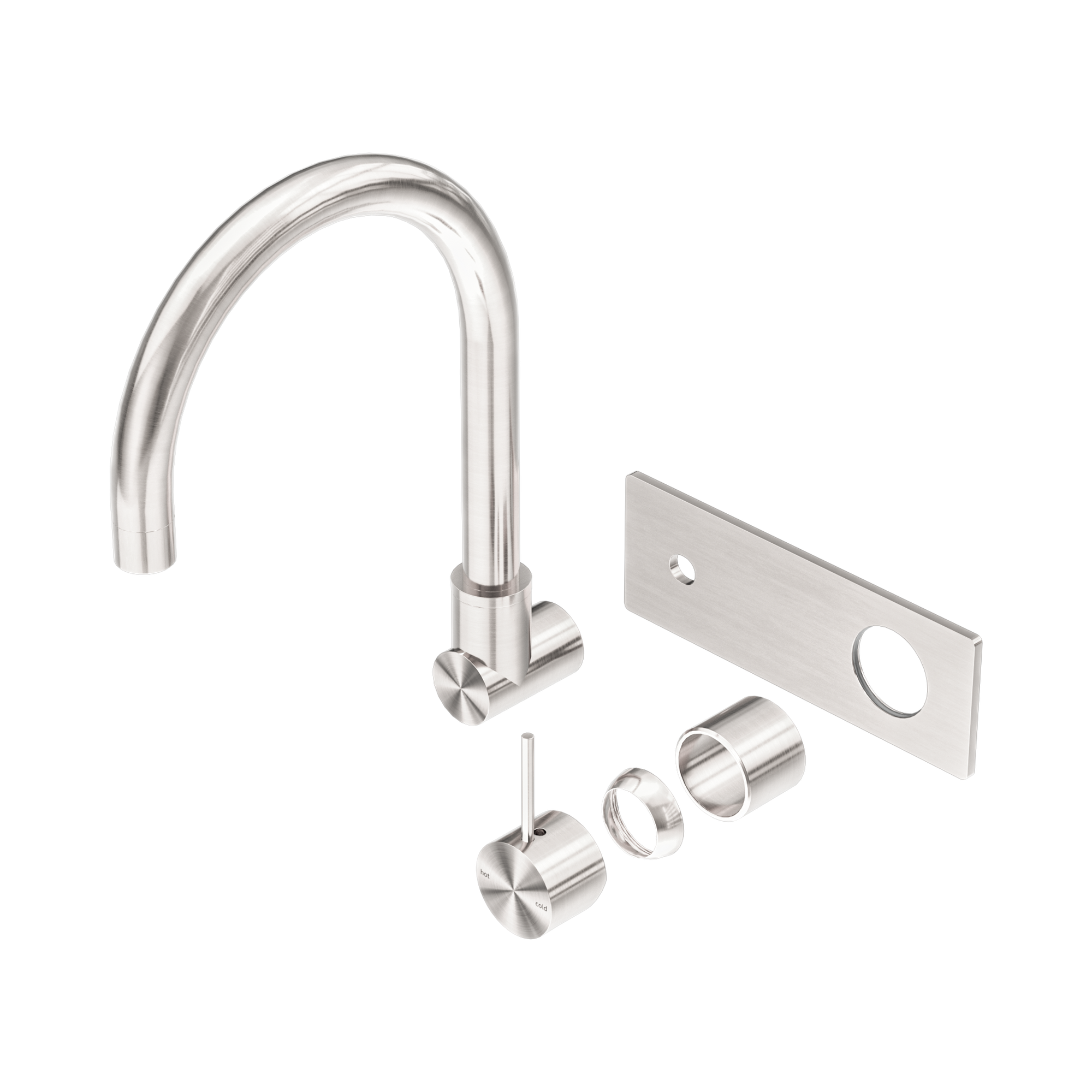 NR221910 PTBN Mecca Wall Basin Bath Mixer Swivel Spout Handle Up Trim Kits Only Brushed Nickel image 1
