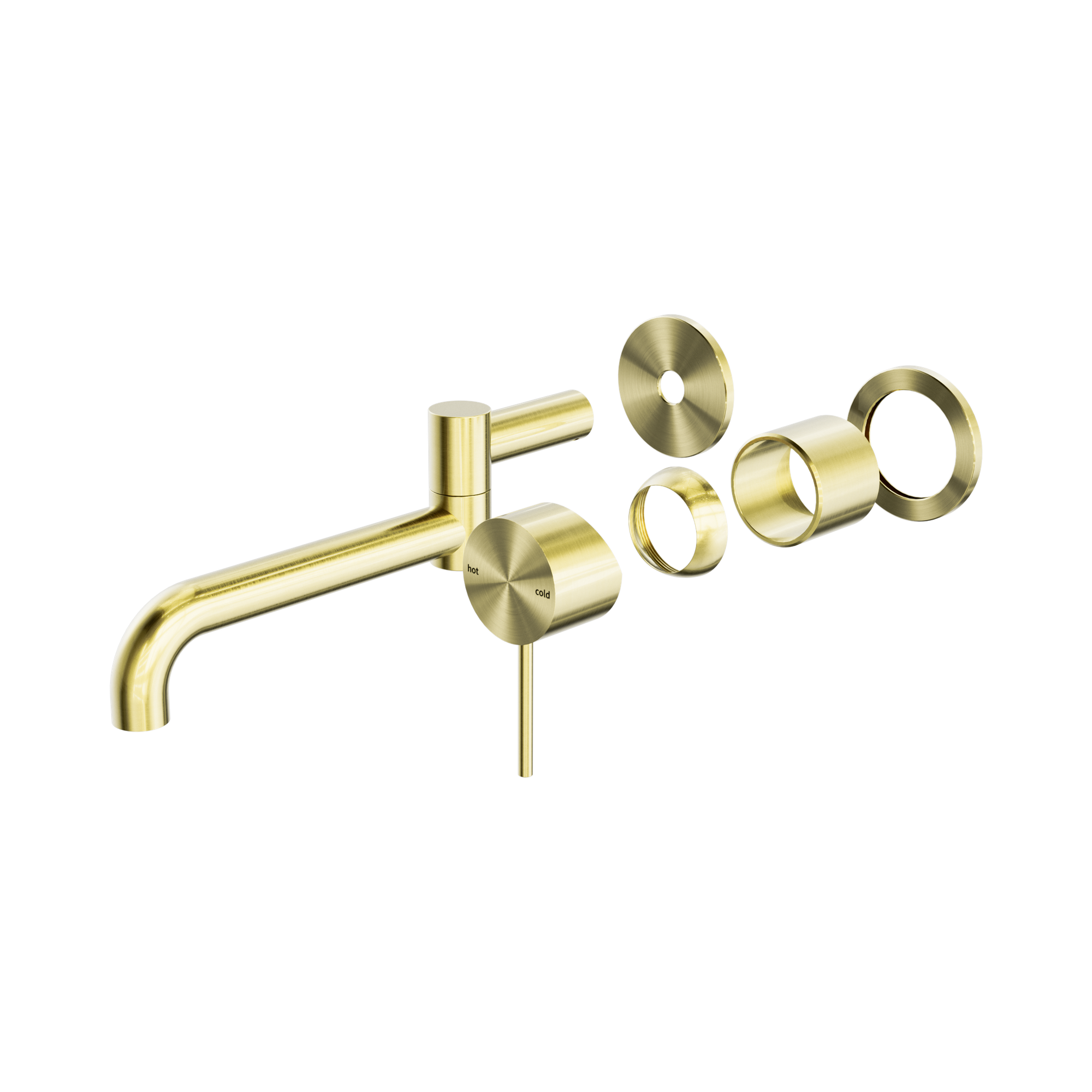NR221910 RTBG Mecca Wall Basin Bath Mixer Swivel Spout 225mm Trim Kits Only Brushed Gold image 1