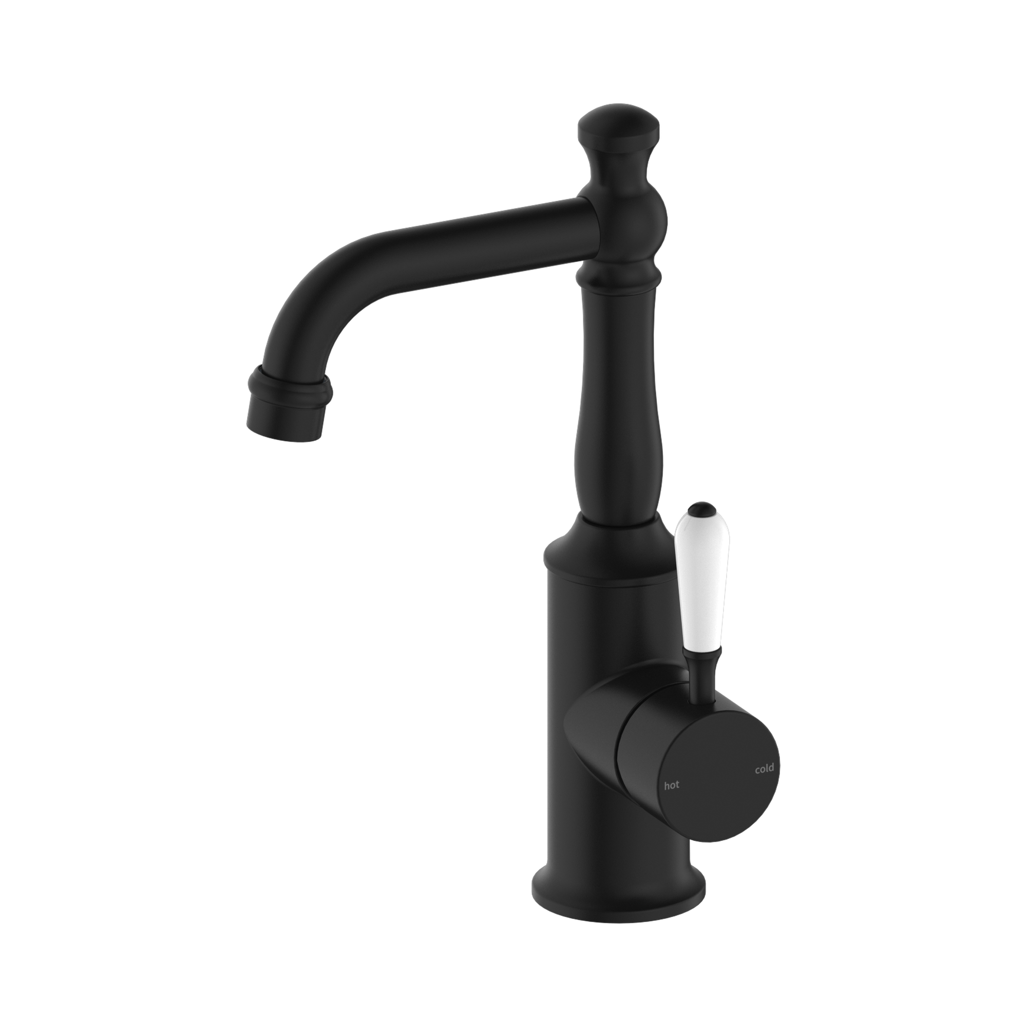 NR69210101 MB York Basin Mixer With White Porcelain Lever Matte Black image 1
