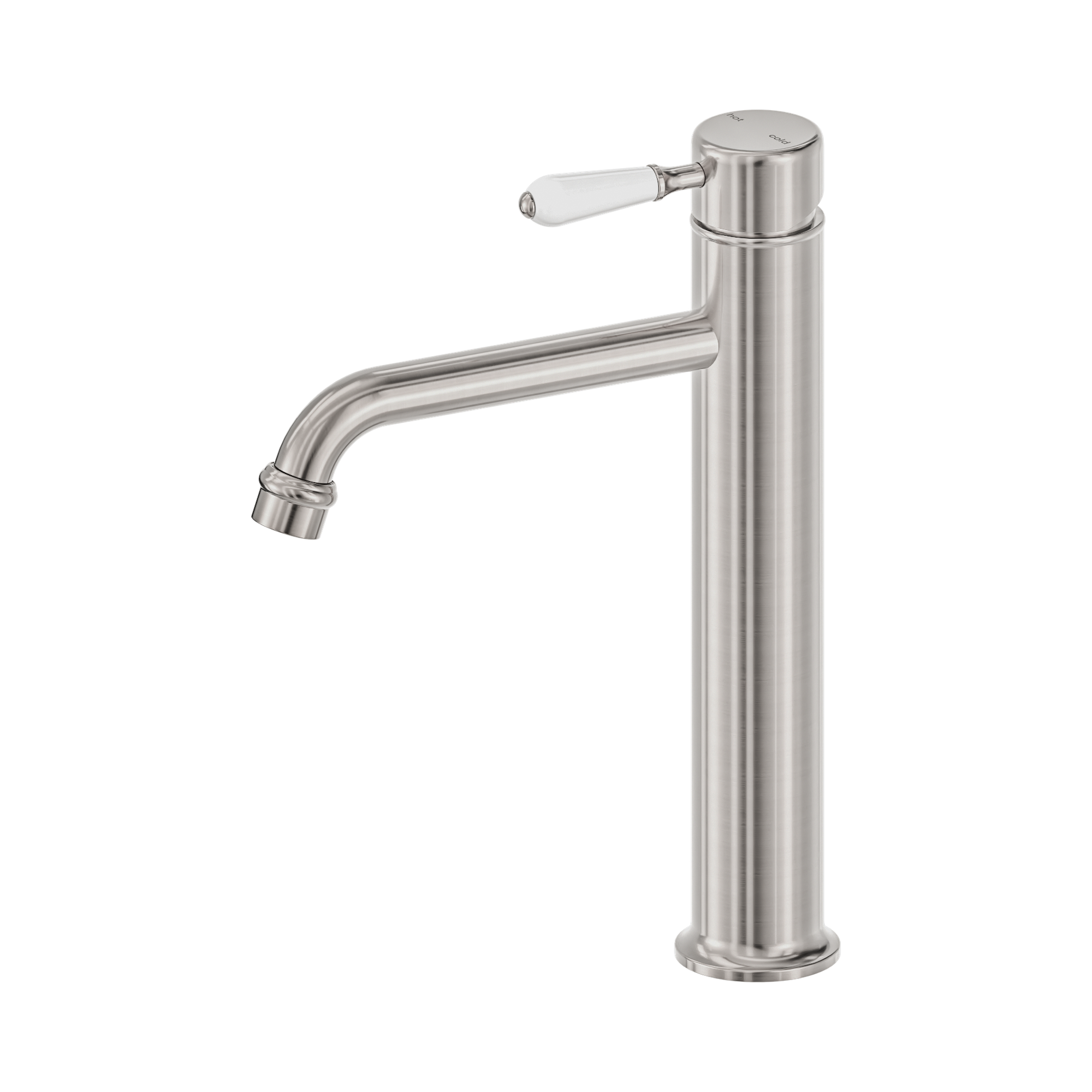 NR692101a01 BN York Straight Tall Basin Mixer With White Porcelain Lever Brushed Nickel image 1