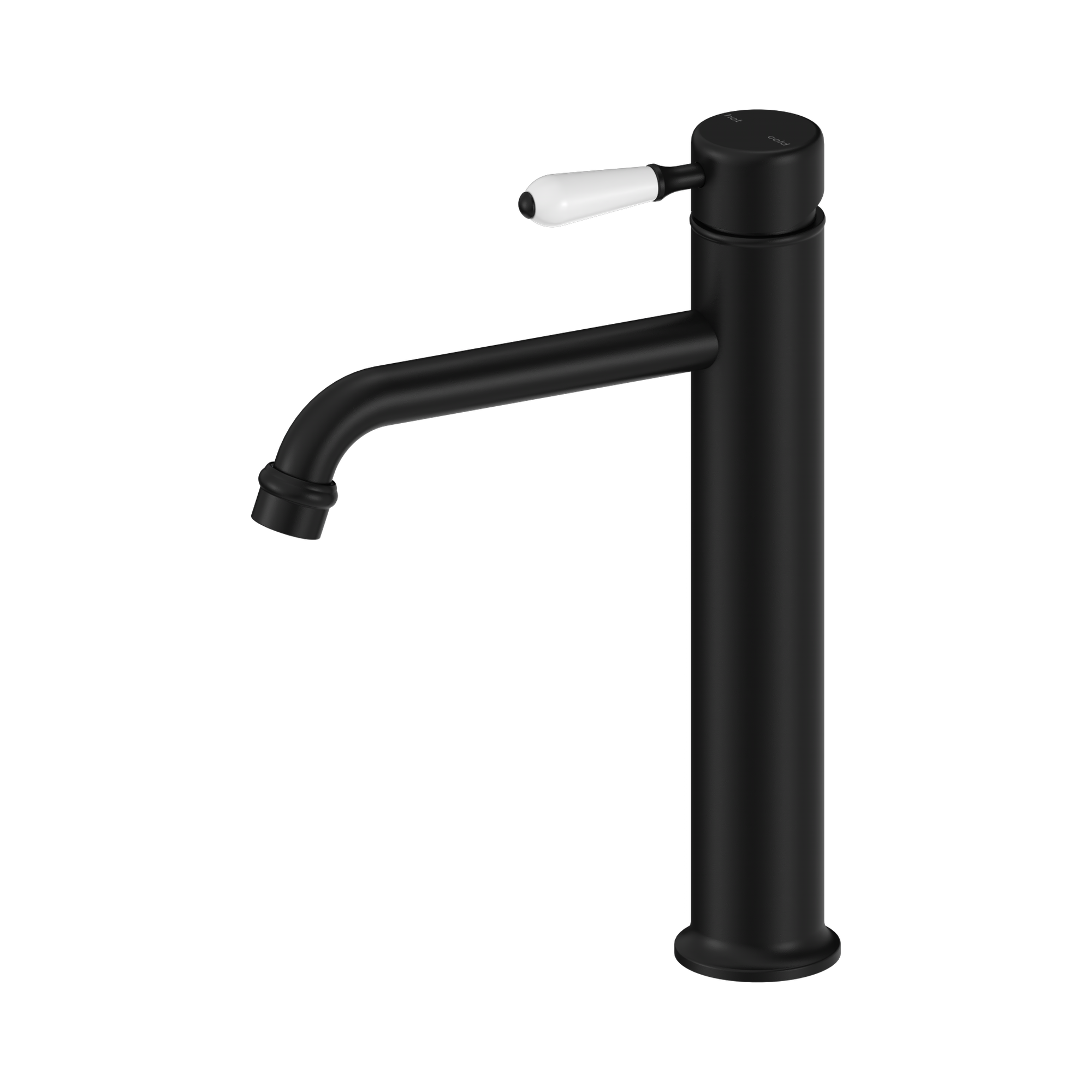 NR692101a01 MB York Straight Tall Basin Mixer With White Porcelain Lever Matte Black image 1