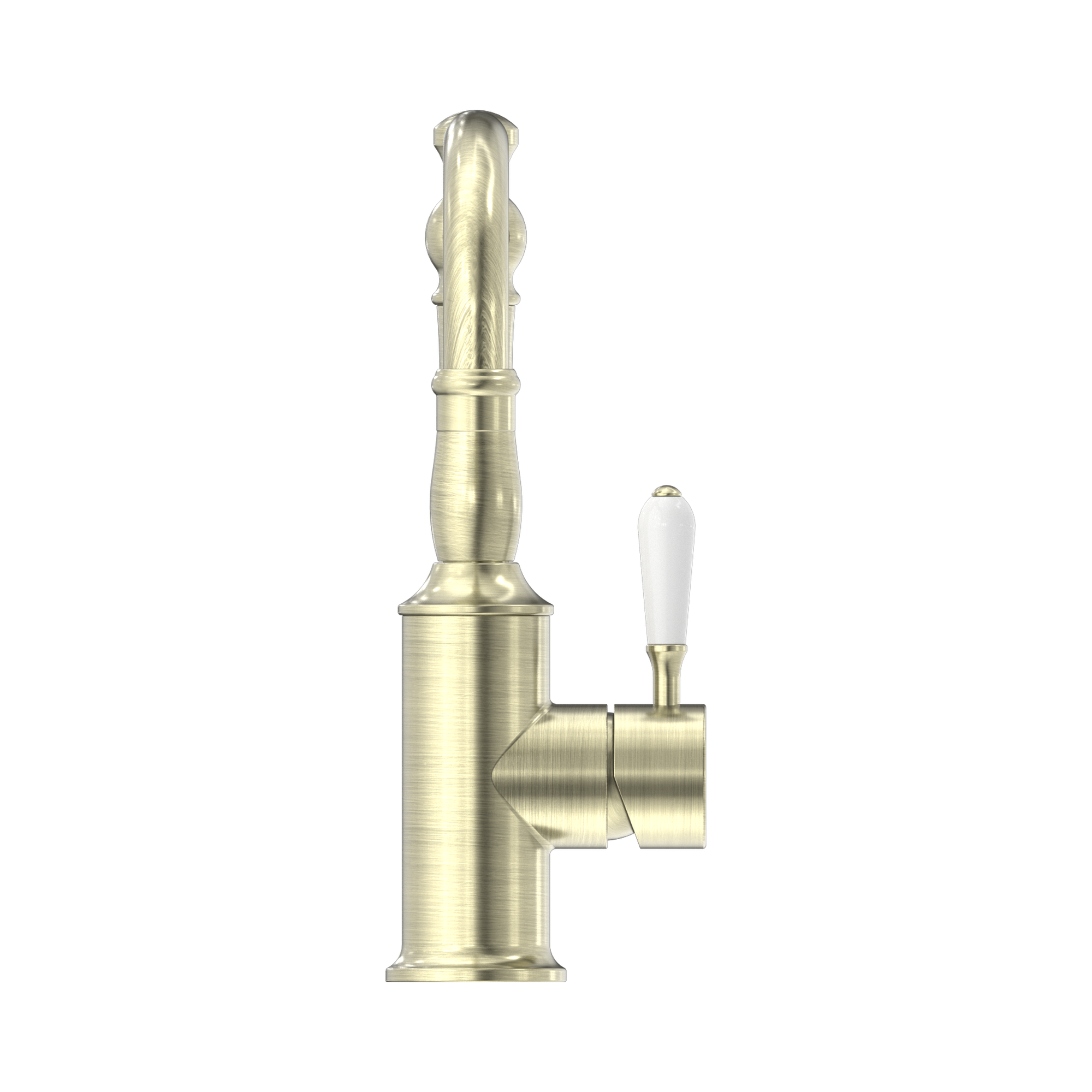 NR69210201 AB York Basin Mixer Hook Spout With White Porcelain Lever Aged Brass image 2