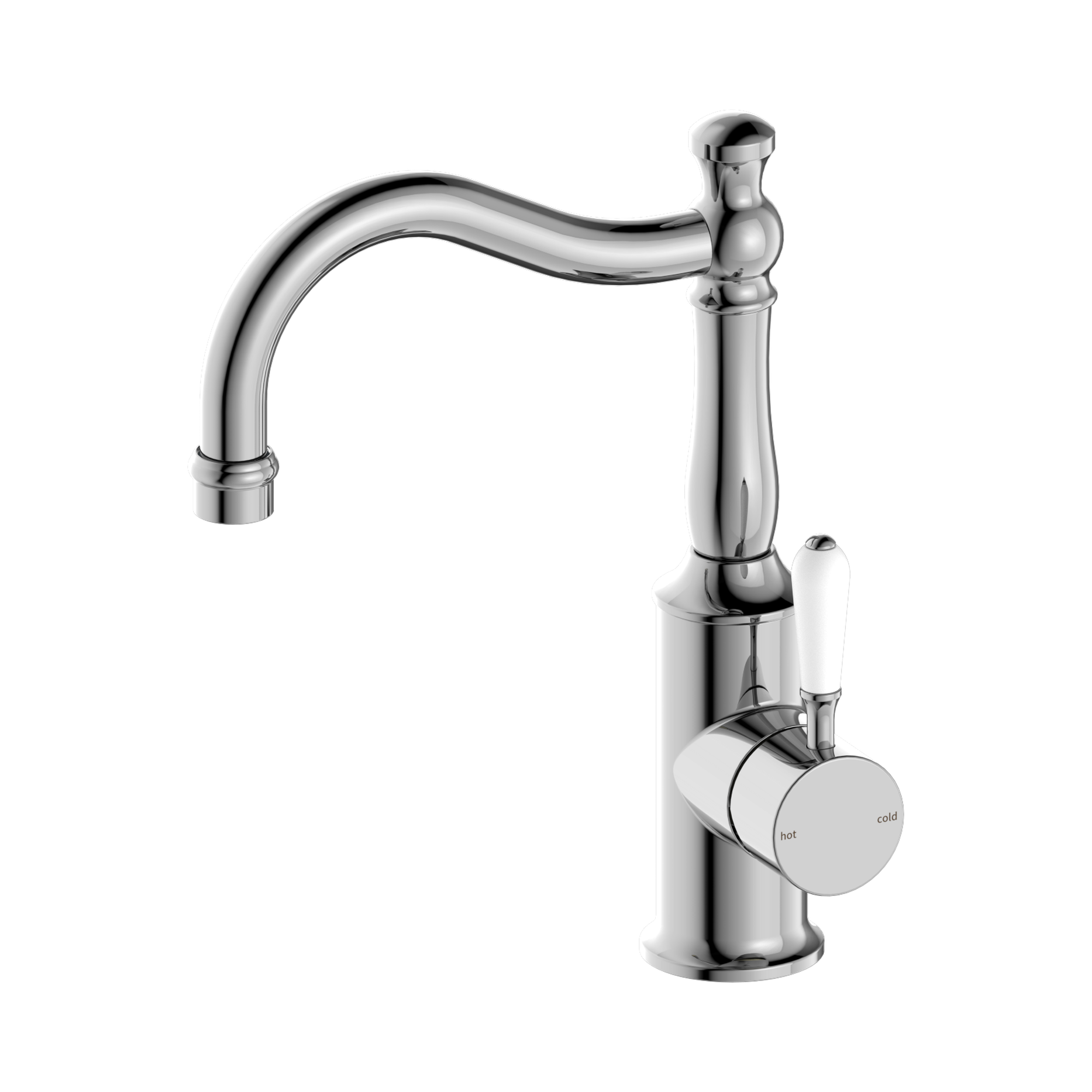 NR69210201 CH York Basin Mixer Hook Spout With White Porcelain Lever Chrome image 1
