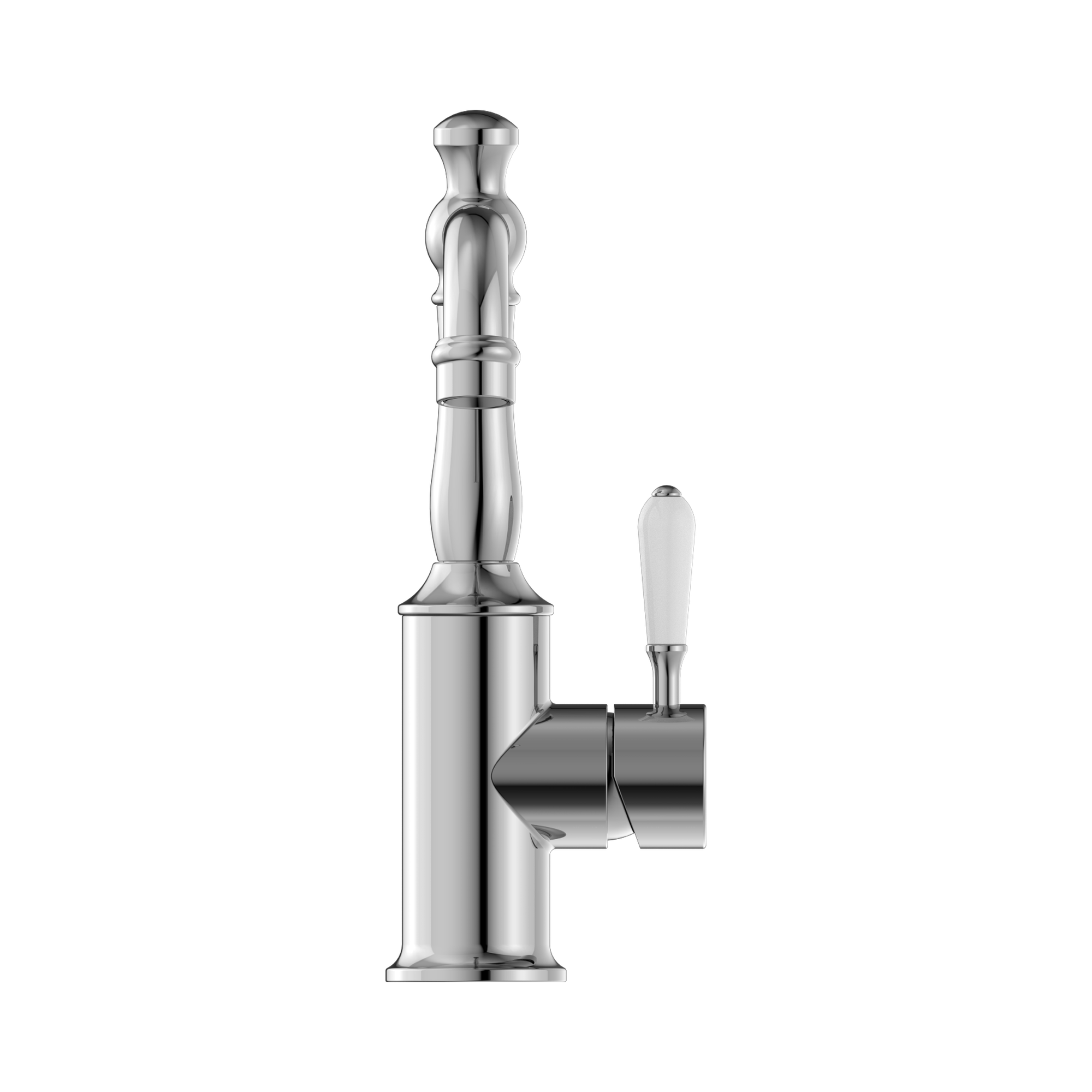 NR69210201 CH York Basin Mixer Hook Spout With White Porcelain Lever Chrome image 2