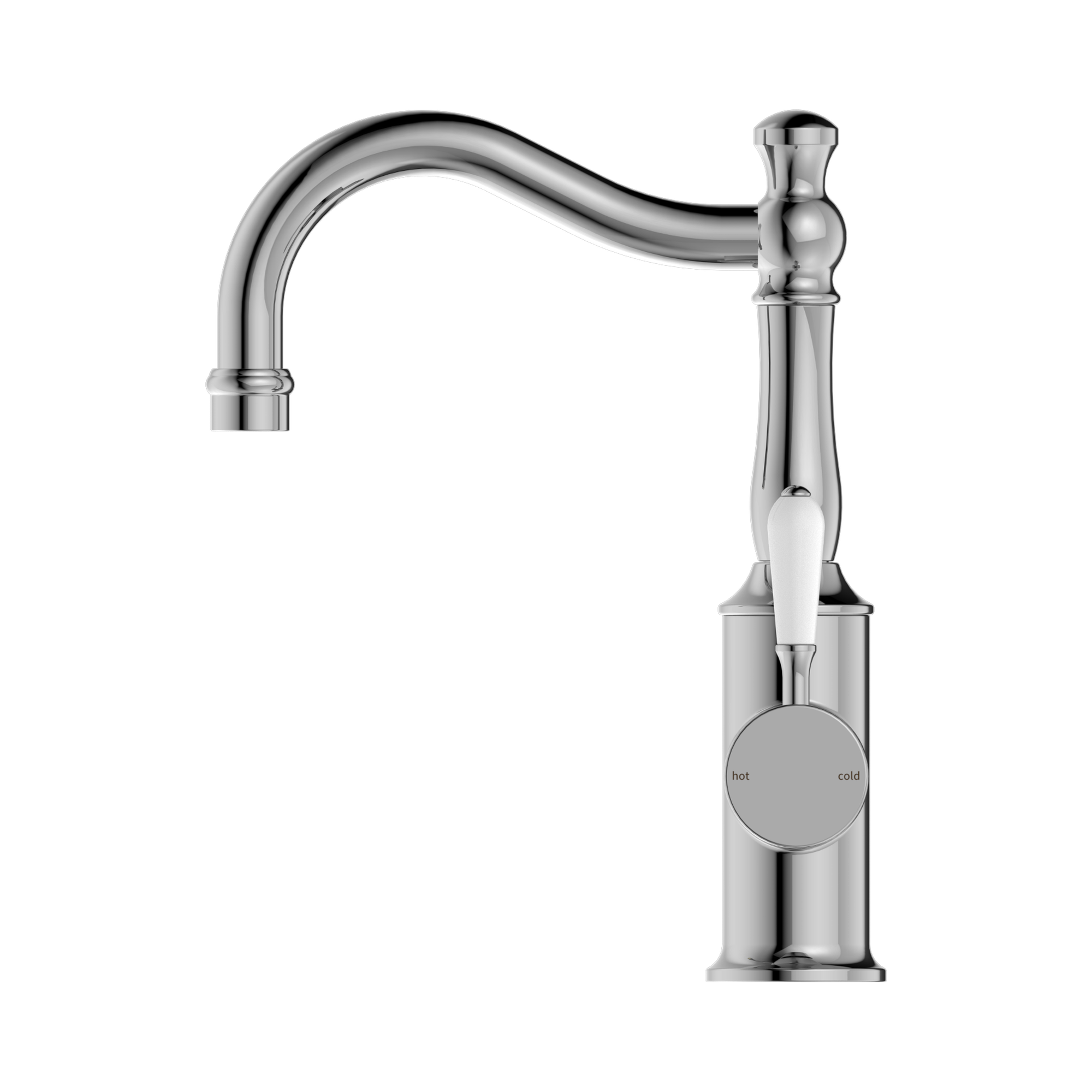 NR69210201 CH York Basin Mixer Hook Spout With White Porcelain Lever Chrome image 3