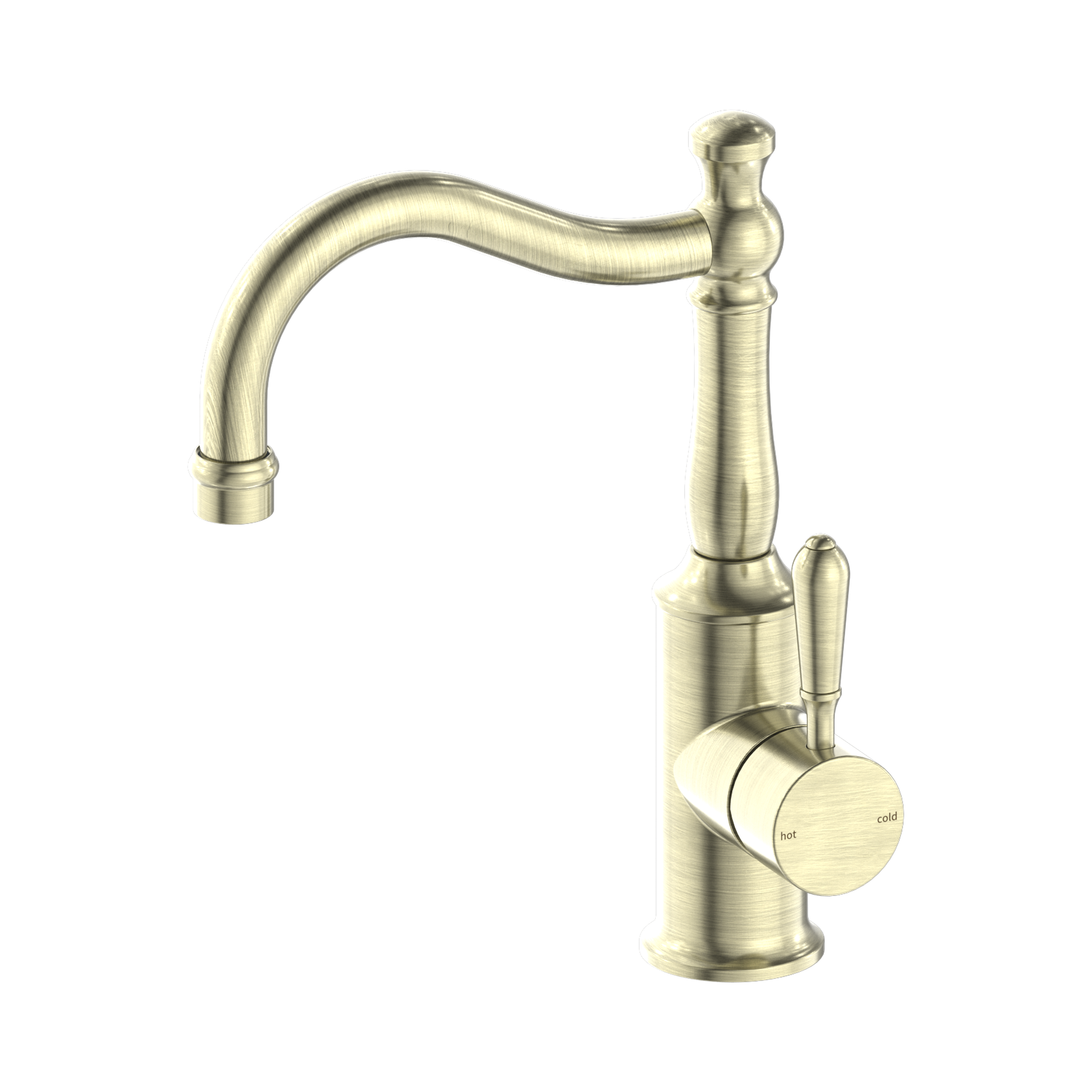 NR69210202 AB York Basin Mixer Hook Spout With Metal Lever Aged Brass image 3