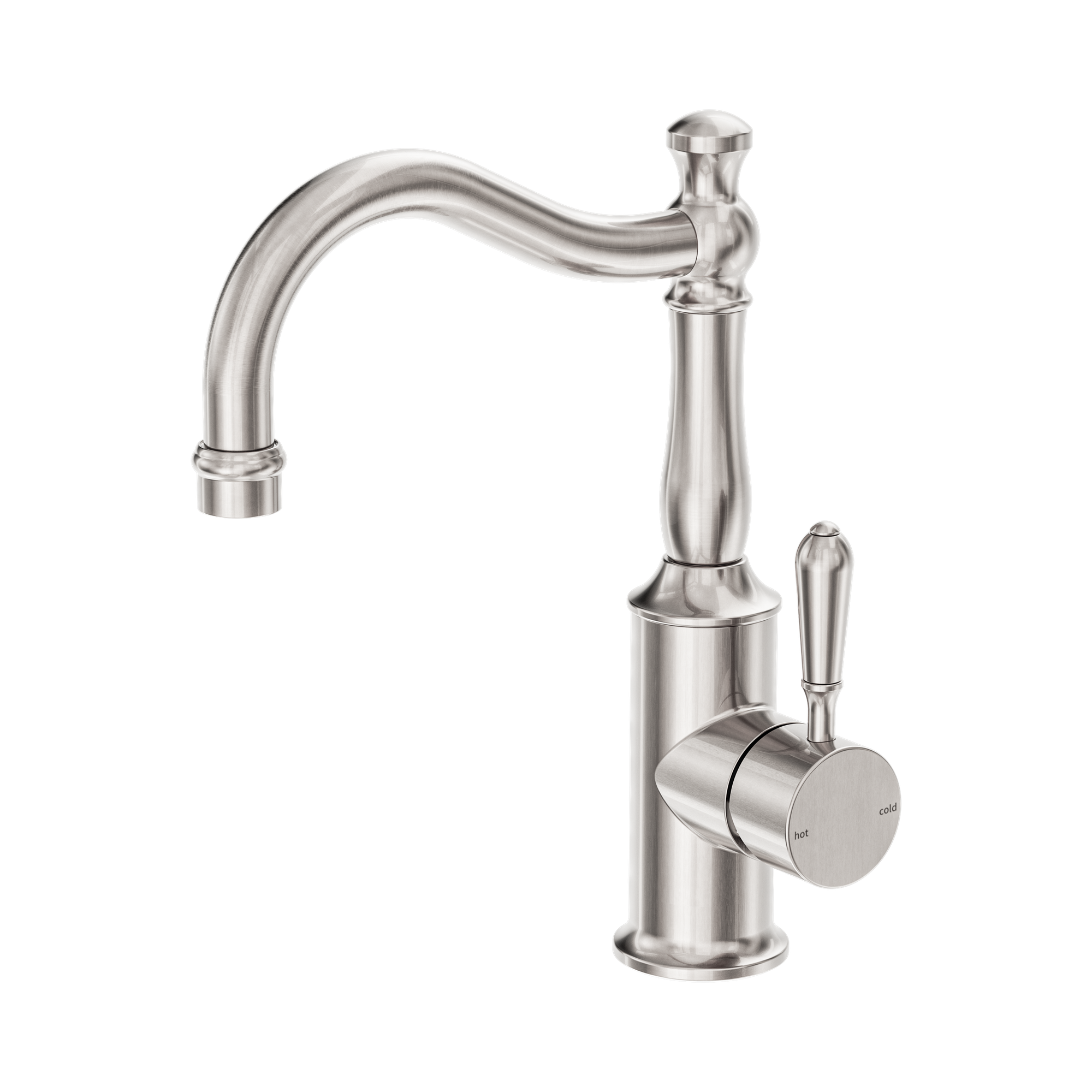 NR69210202 BN York Basin Mixer Hook Spout With Metal Lever Brushed Nickel image 1