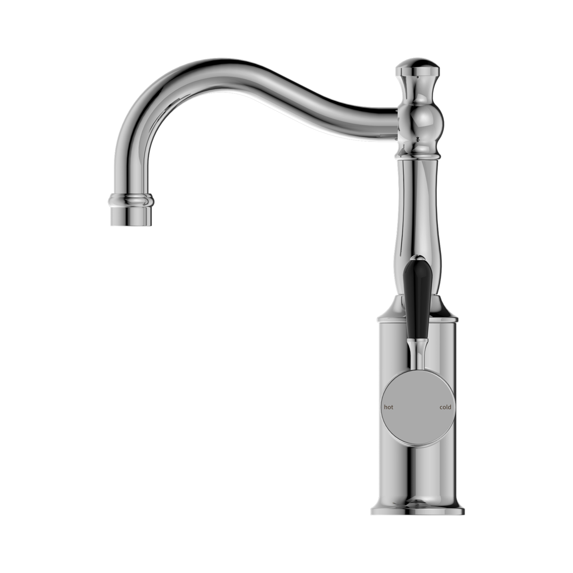 NR69210203 CH York Basin Mixer Hook Spout With Black Porcelain Lever Chrome image 1