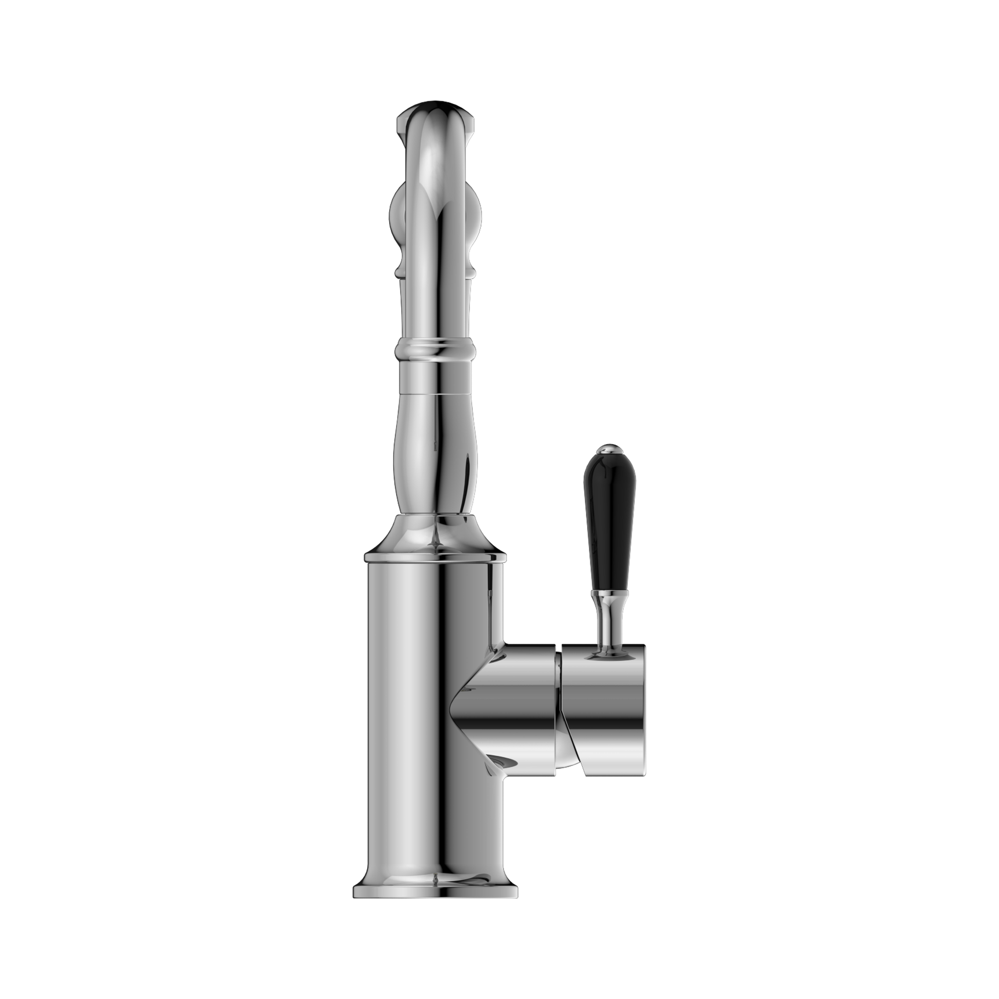 NR69210203 CH York Basin Mixer Hook Spout With Black Porcelain Lever Chrome image 2
