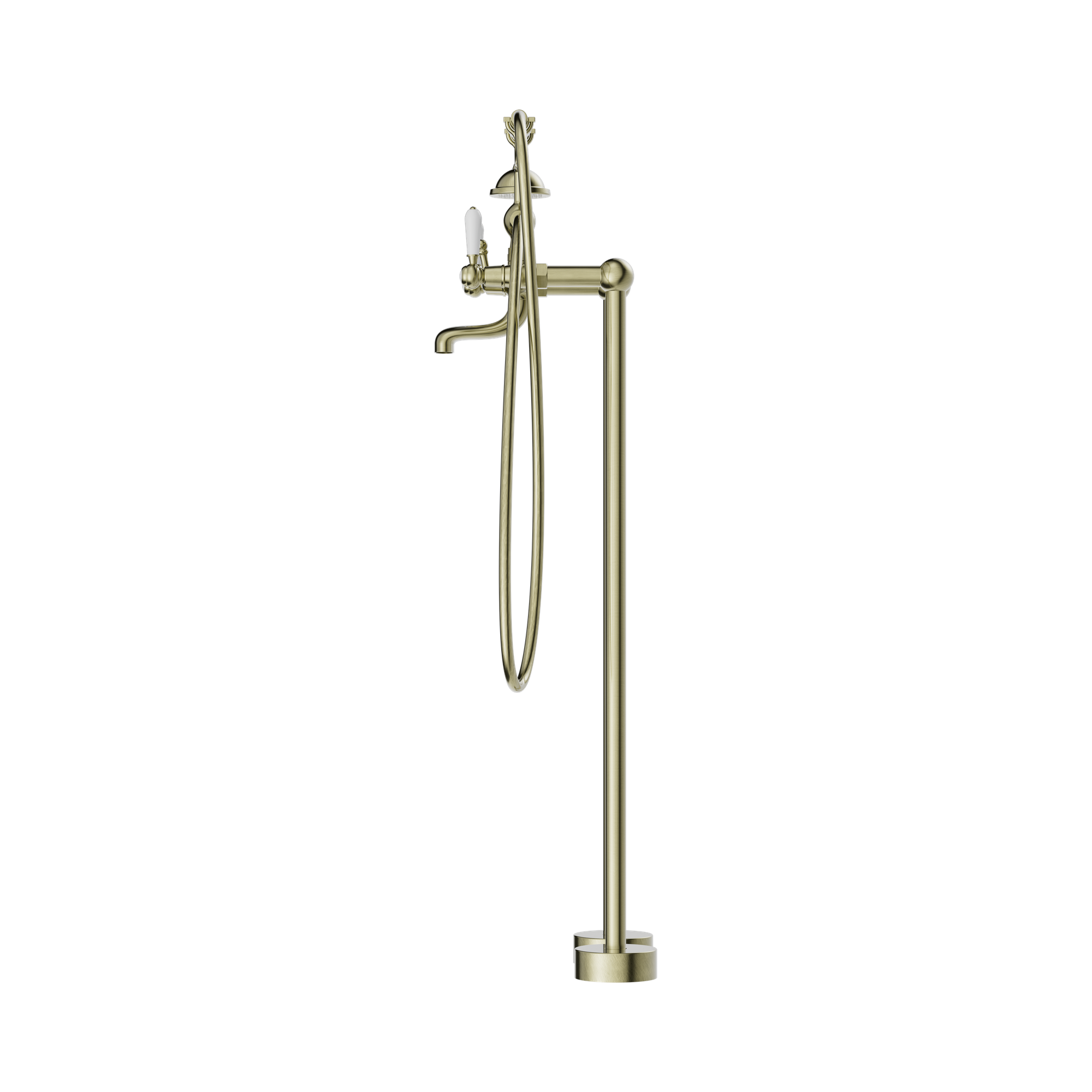 NR692103a01 AB York Freestanding Bath Set With White Porcelain Hand Shower Aged Brass image 3
