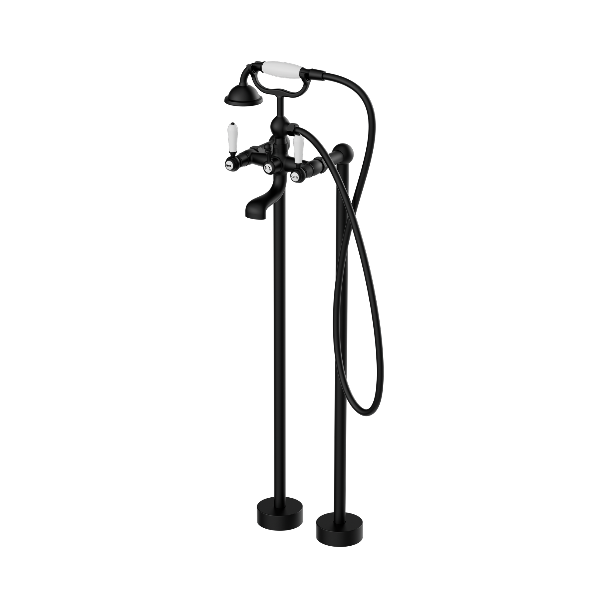 NR692103a01 MB York Freestanding Bath Set With White Porcelain Hand Shower Matte Black image 1