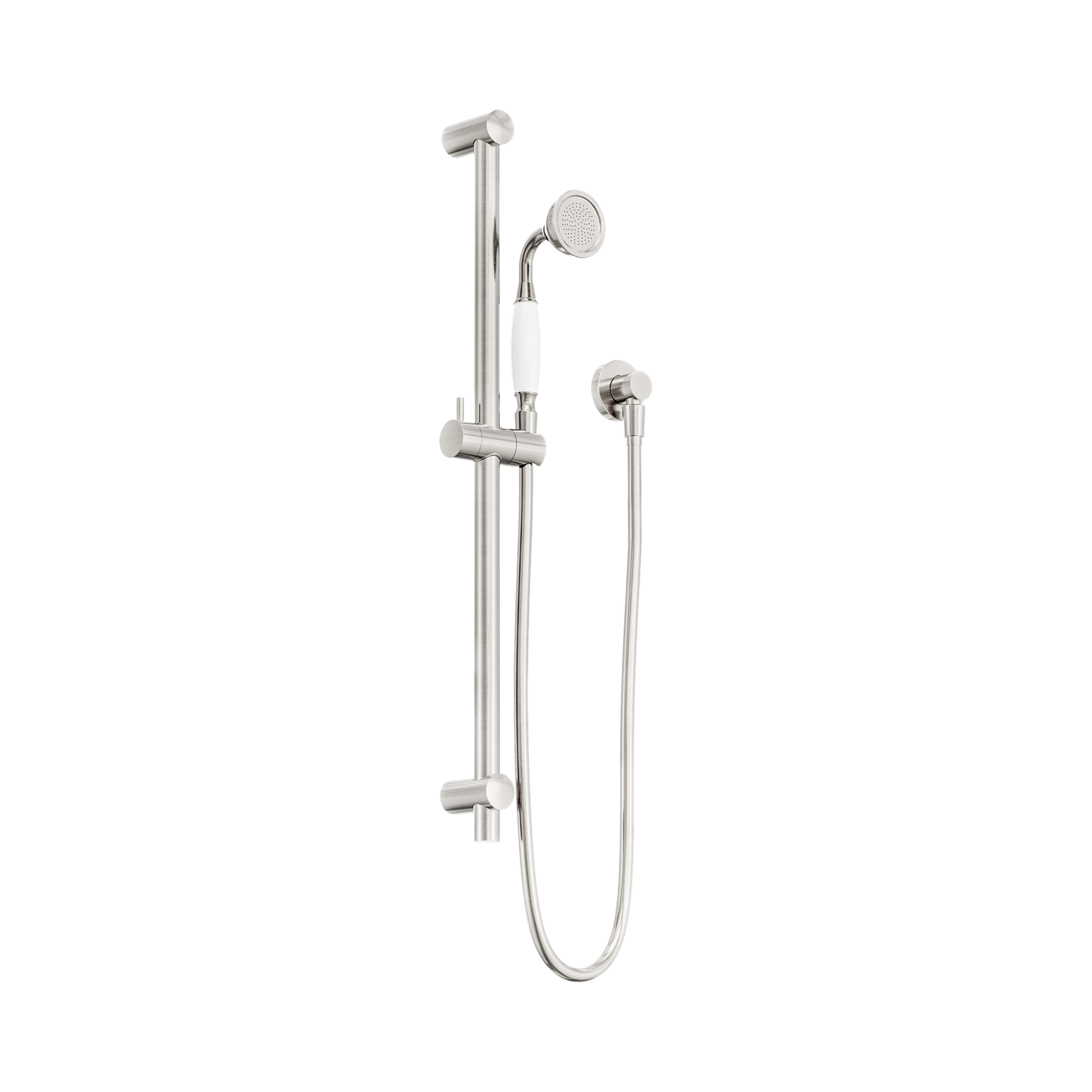 NR692105a01 BN York Shower Rail With White Porcelain Hand Shower Brushed Nickel image 1