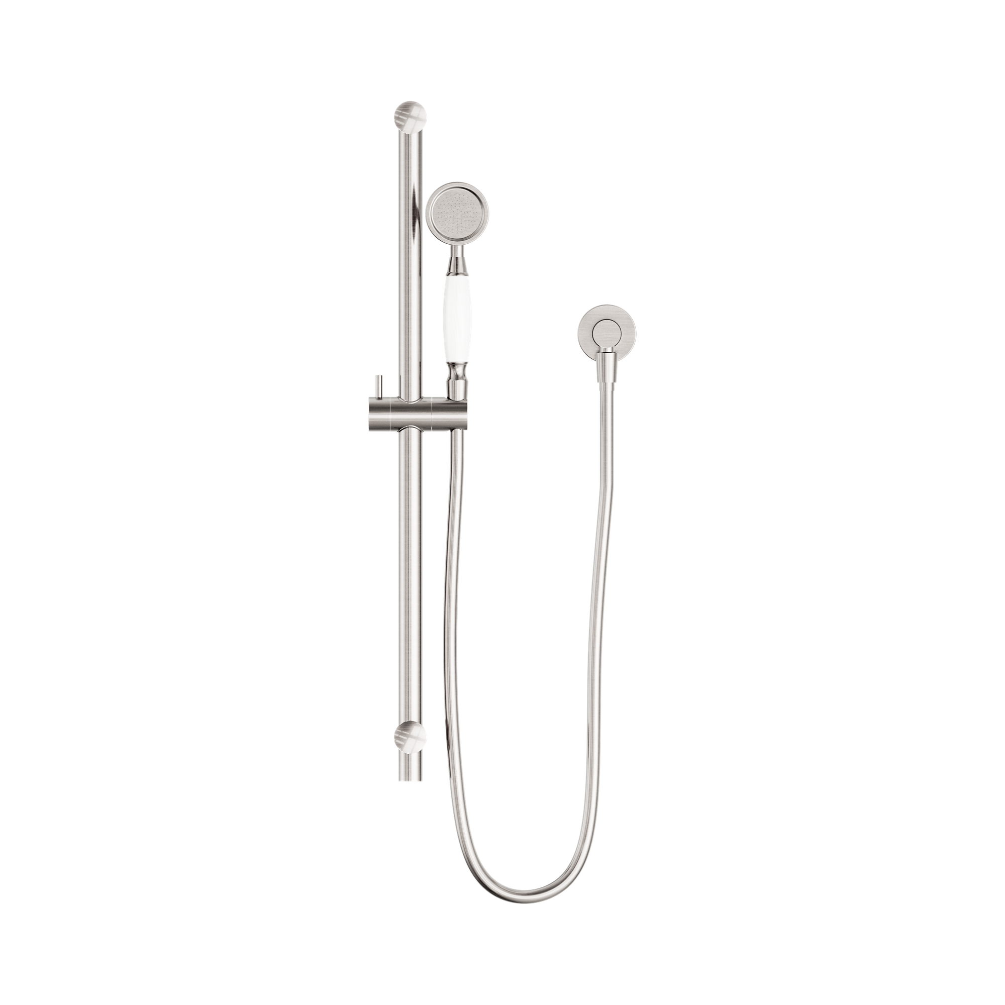 NR692105a01 BN York Shower Rail With White Porcelain Hand Shower Brushed Nickel image 2