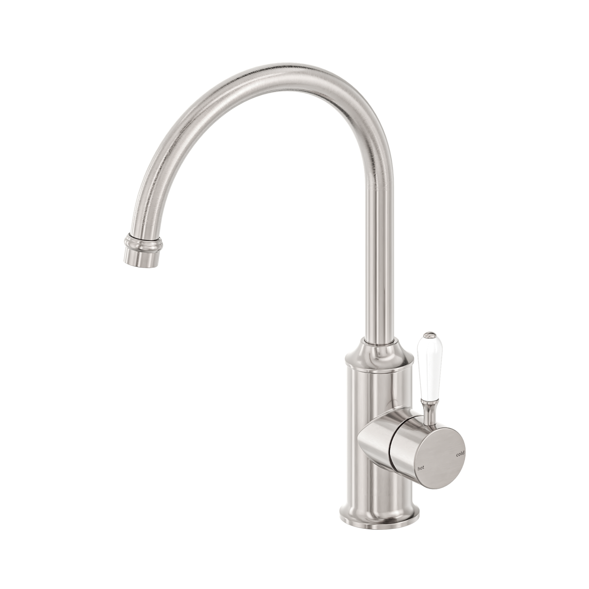 NR69210601 BN York Kitchen Mixer Gooseneck Spout With White Porcelain Lever Brushed Nickel image 1