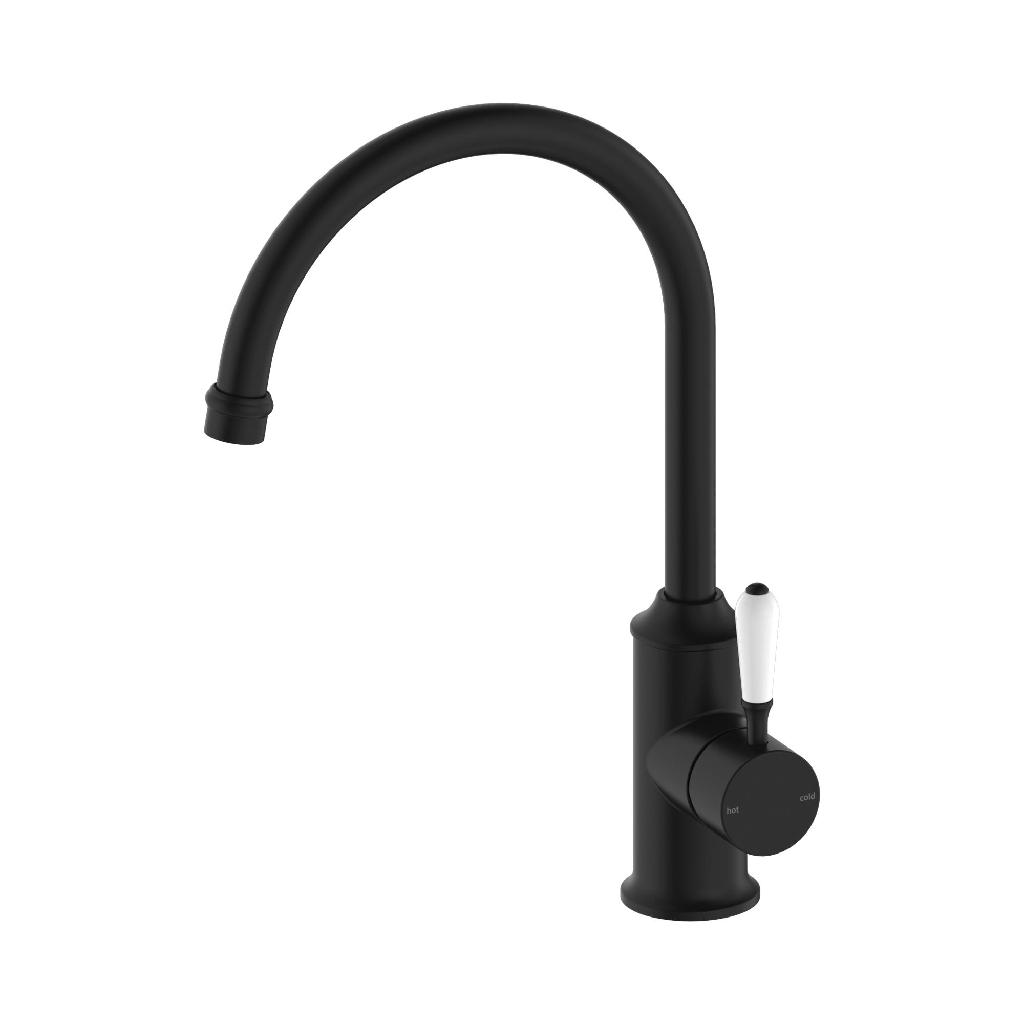 NR69210601 MB York Kitchen Mixer Gooseneck Spout With White Porcelain Lever Matte Black image 1