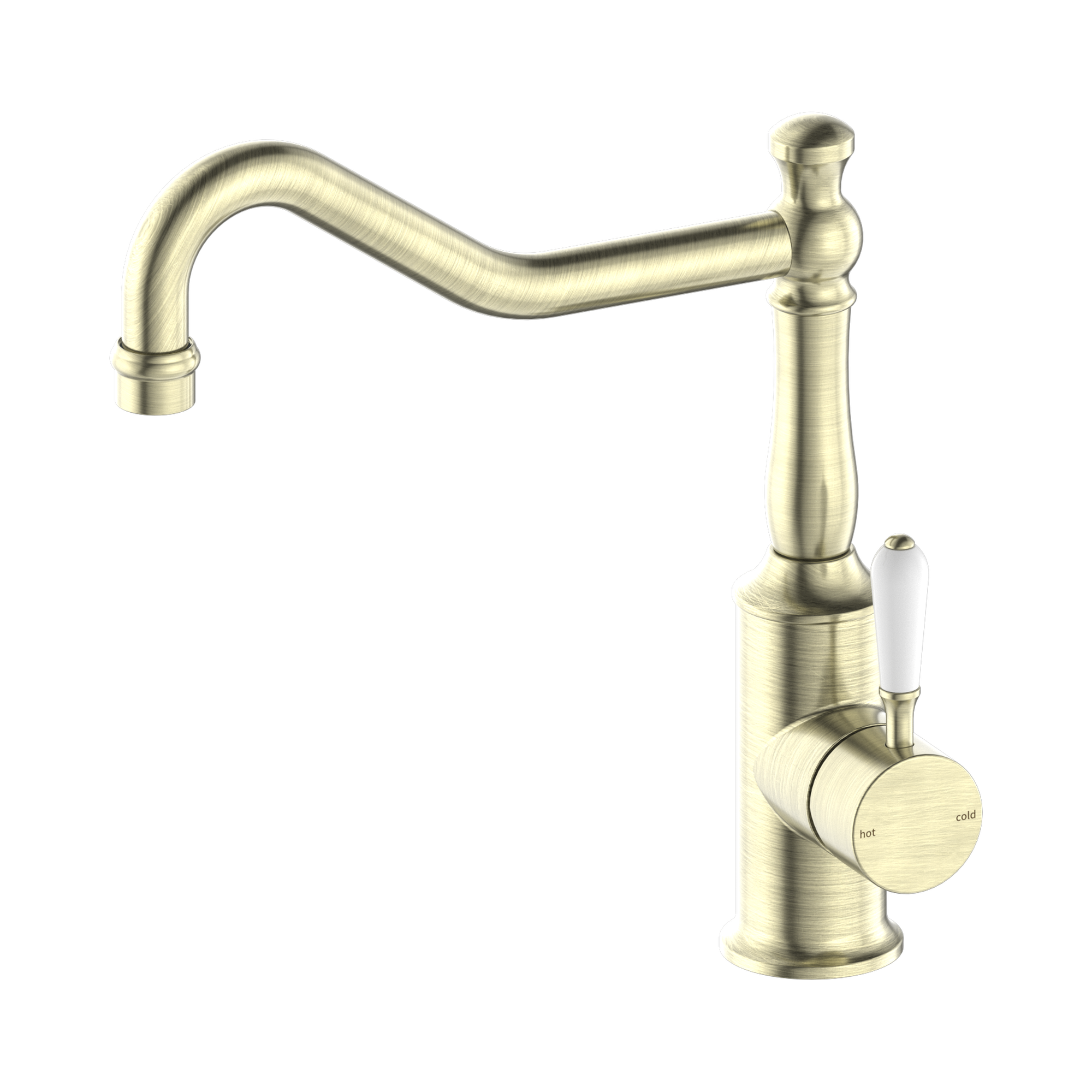 NR69210701 AB York Kitchen Mixer Hook Spout With White Porcelain Lever Aged Brass image 1