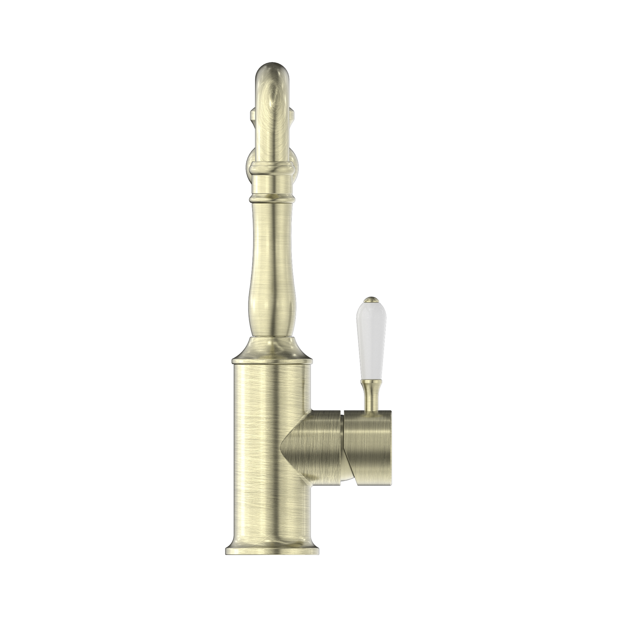 NR69210701 AB York Kitchen Mixer Hook Spout With White Porcelain Lever Aged Brass image 2