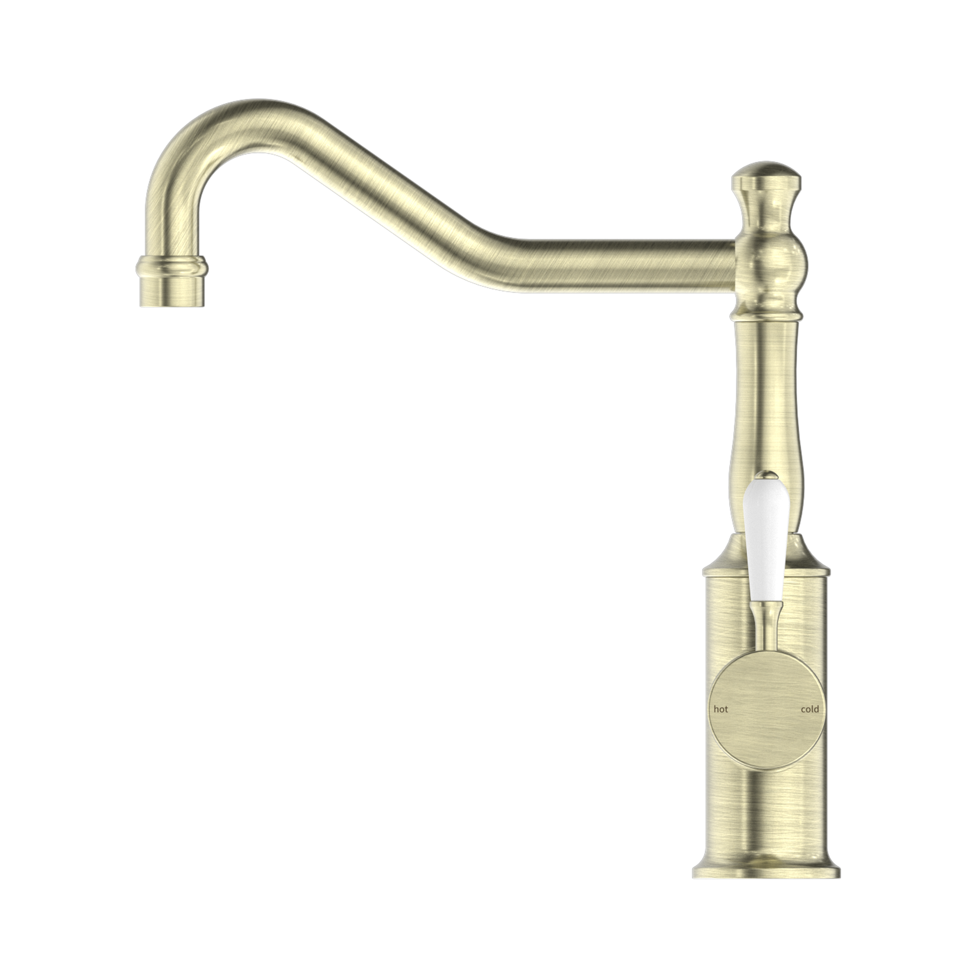 NR69210701 AB York Kitchen Mixer Hook Spout With White Porcelain Lever Aged Brass image 3