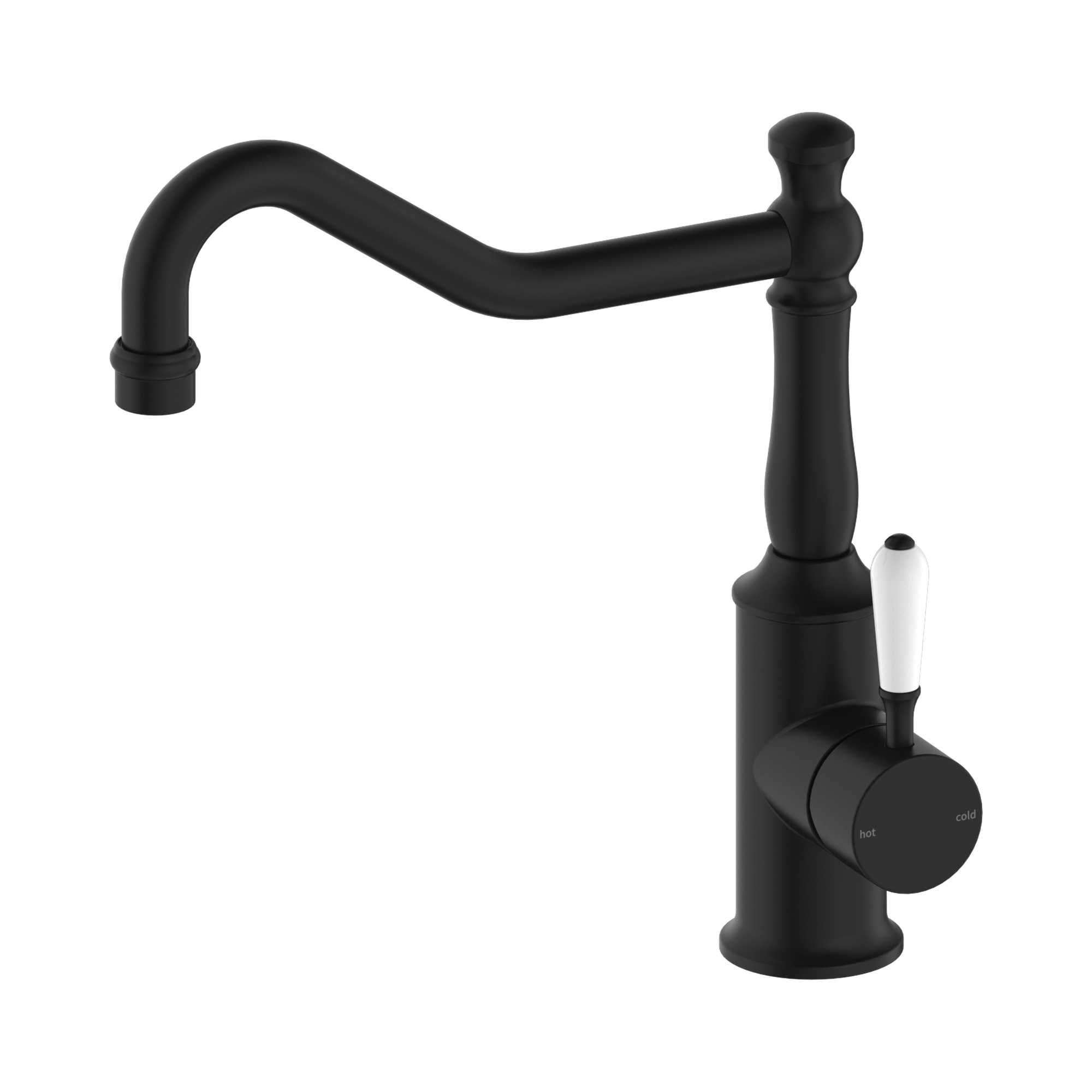 NR69210701 MB York Kitchen Mixer Hook Spout With White Porcelain Lever Matte Black image 1