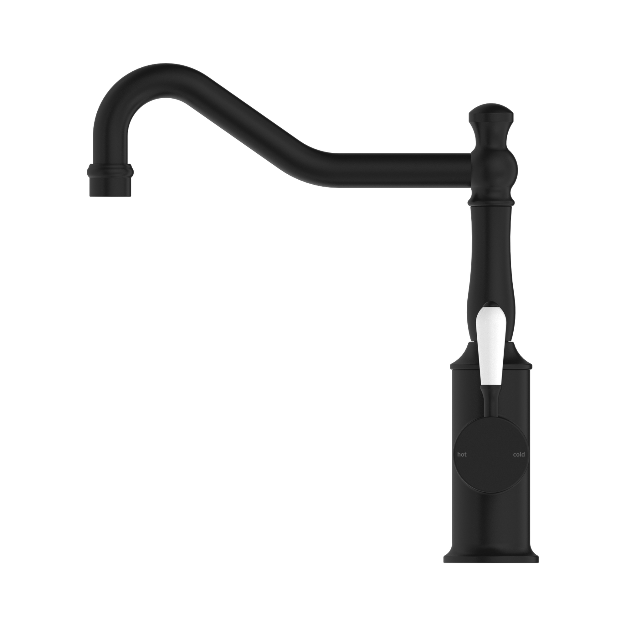 NR69210701 MB York Kitchen Mixer Hook Spout With White Porcelain Lever Matte Black image 3