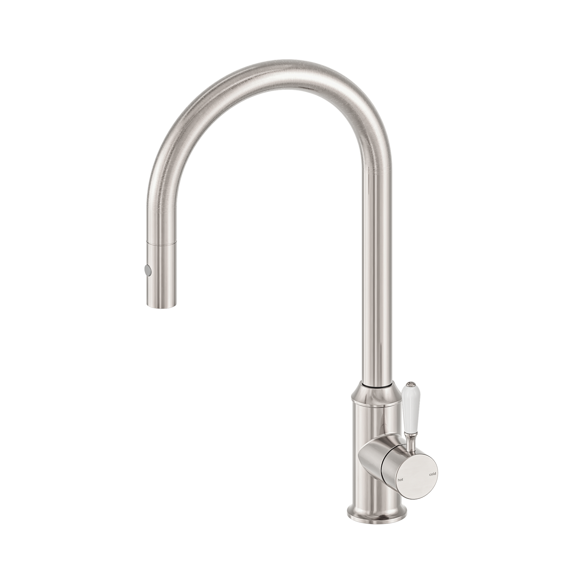 NR69210801 BN York Pull Out Sink Mixer With Vegie Spray Function With White Porcelain Lever Brushed Nickel image 1
